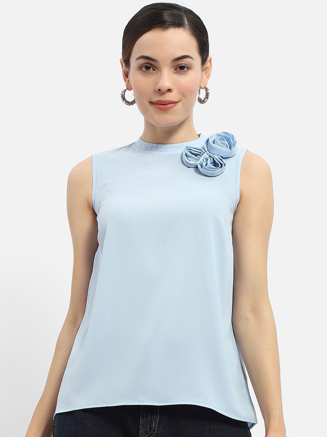 

Madame High Neck Sleeveless Regular Top, Blue