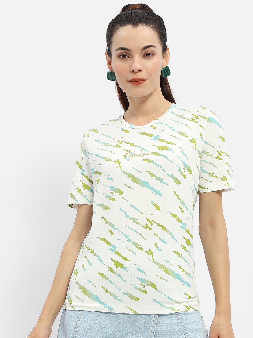

Madame Abstract Printed Short Sleeves T-shirt, Green