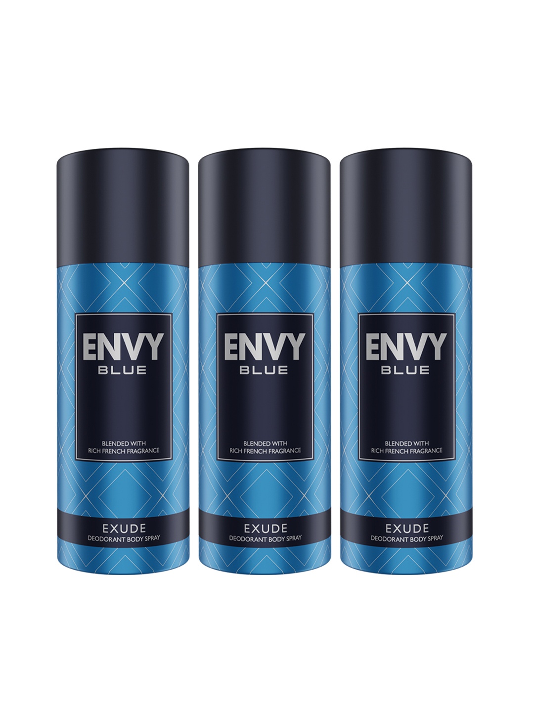 

ENVY Men Set of 3 Blue Exude Long Lasting Deodorant Body Spray - 105 g each, Black