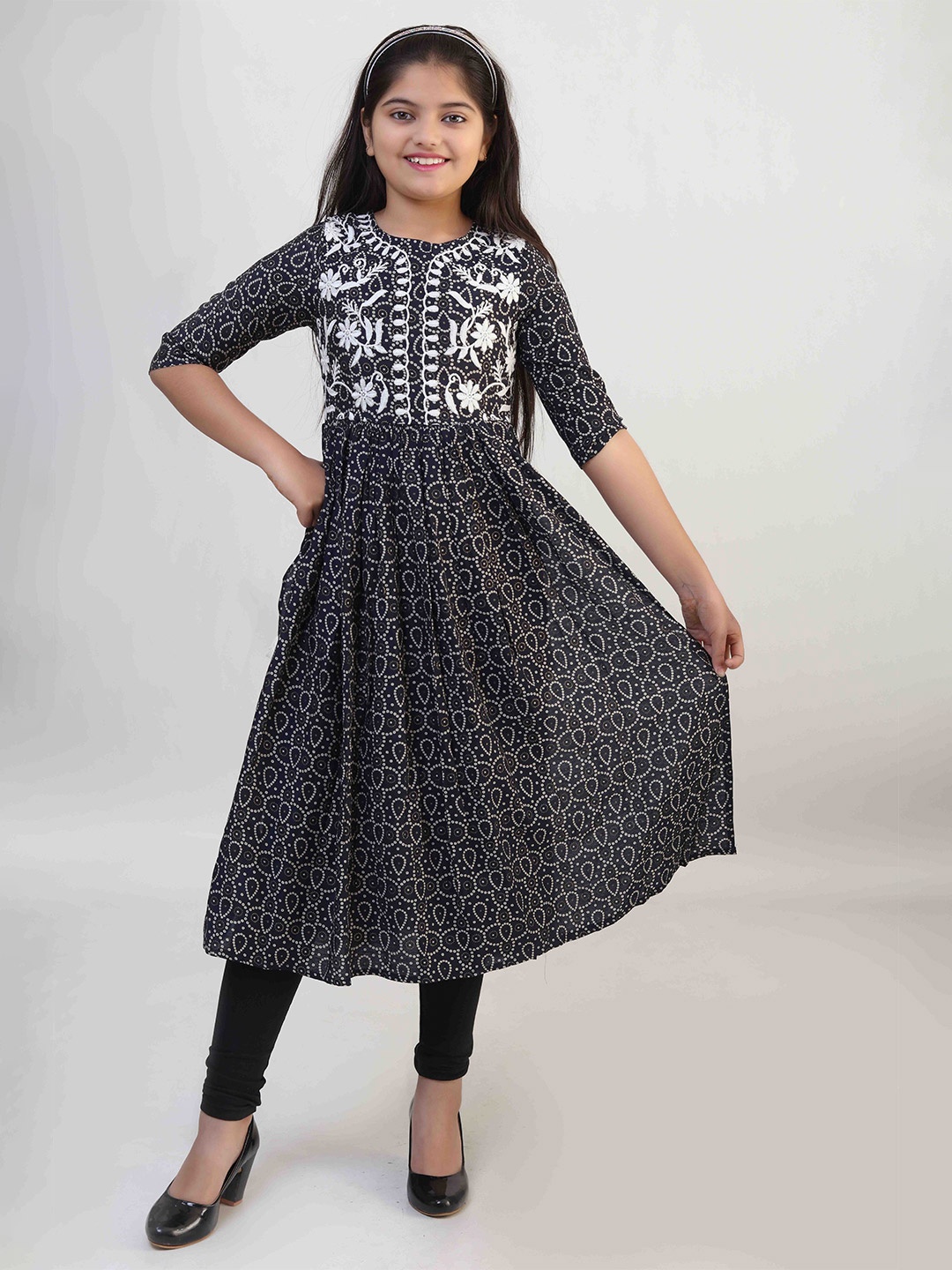 

BAESD Polka Dot Print Fit & Flare Cotton Midi Dress, Navy blue