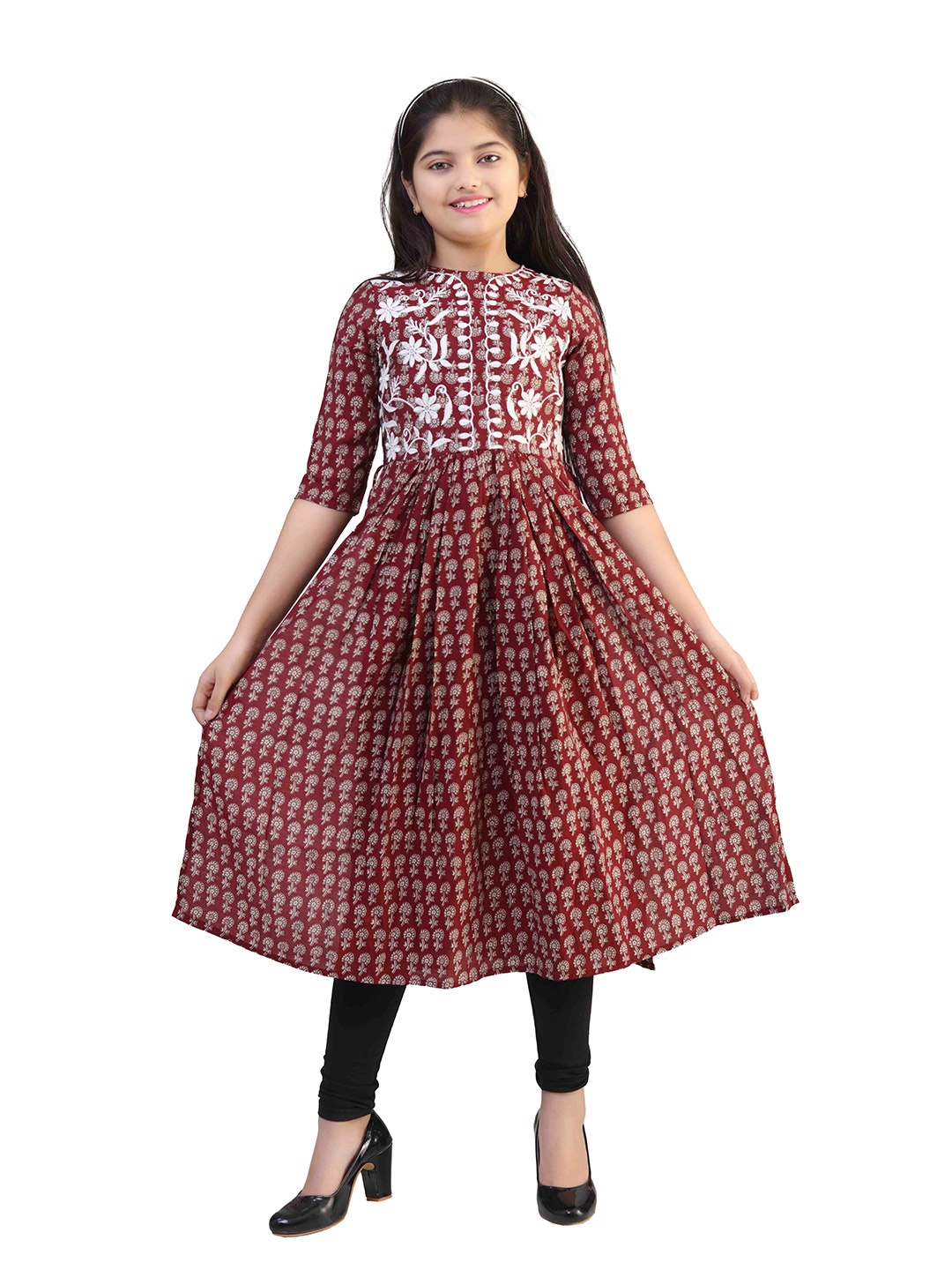 

BAESD Geometric Print Fit & Flare Cotton Midi Dress, Maroon