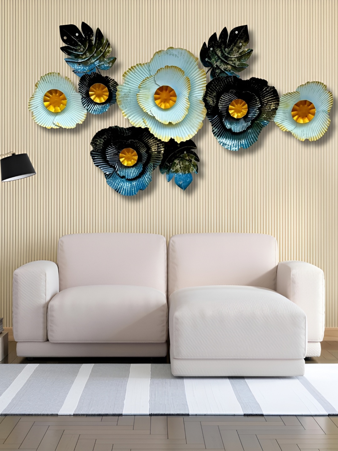 

RSN Blue & Gold Toned Textured Metal Floral Wall Decor
