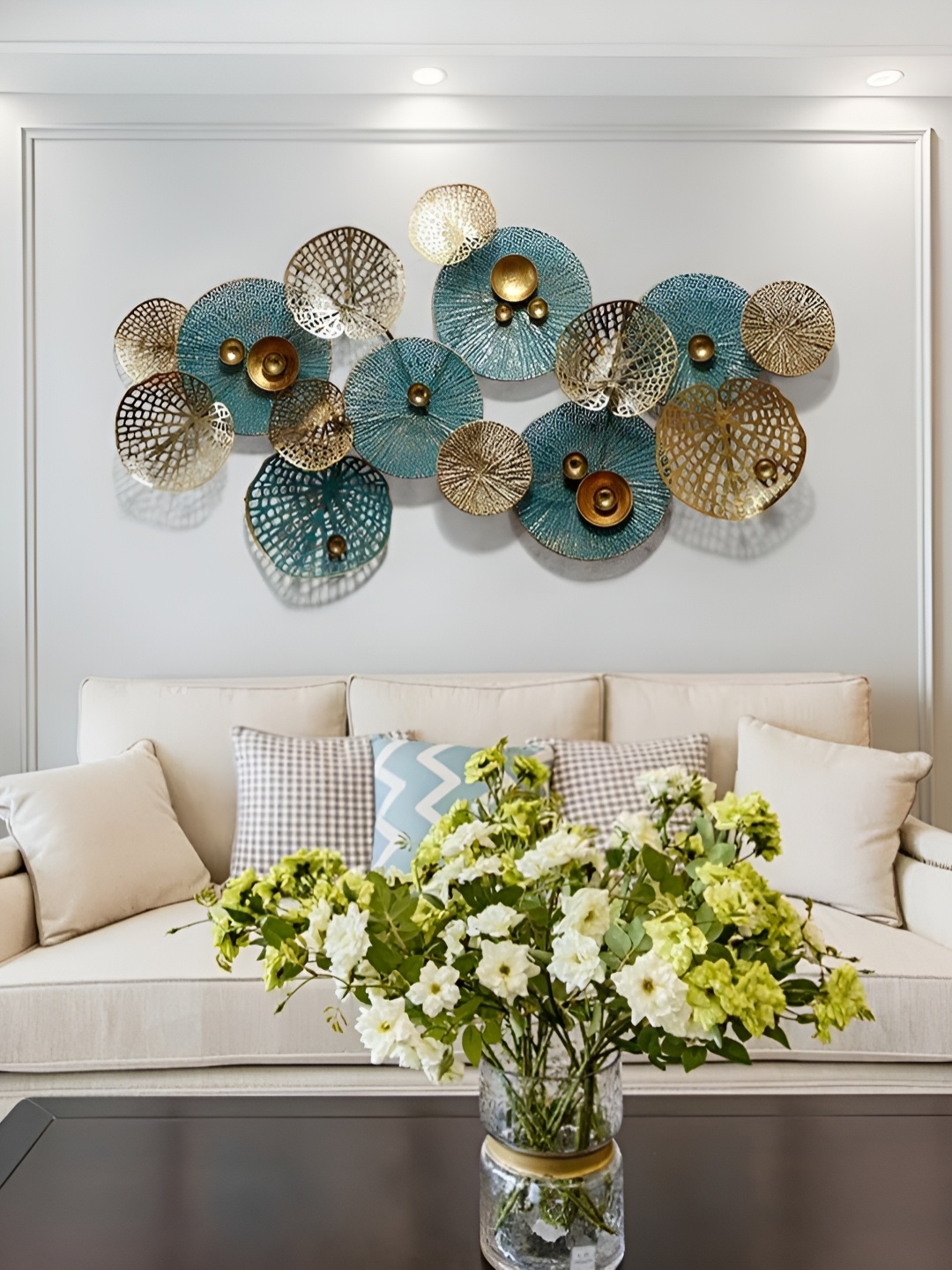 

RSN Gold Toned & Blue Textured Metal Floral Wall Decor