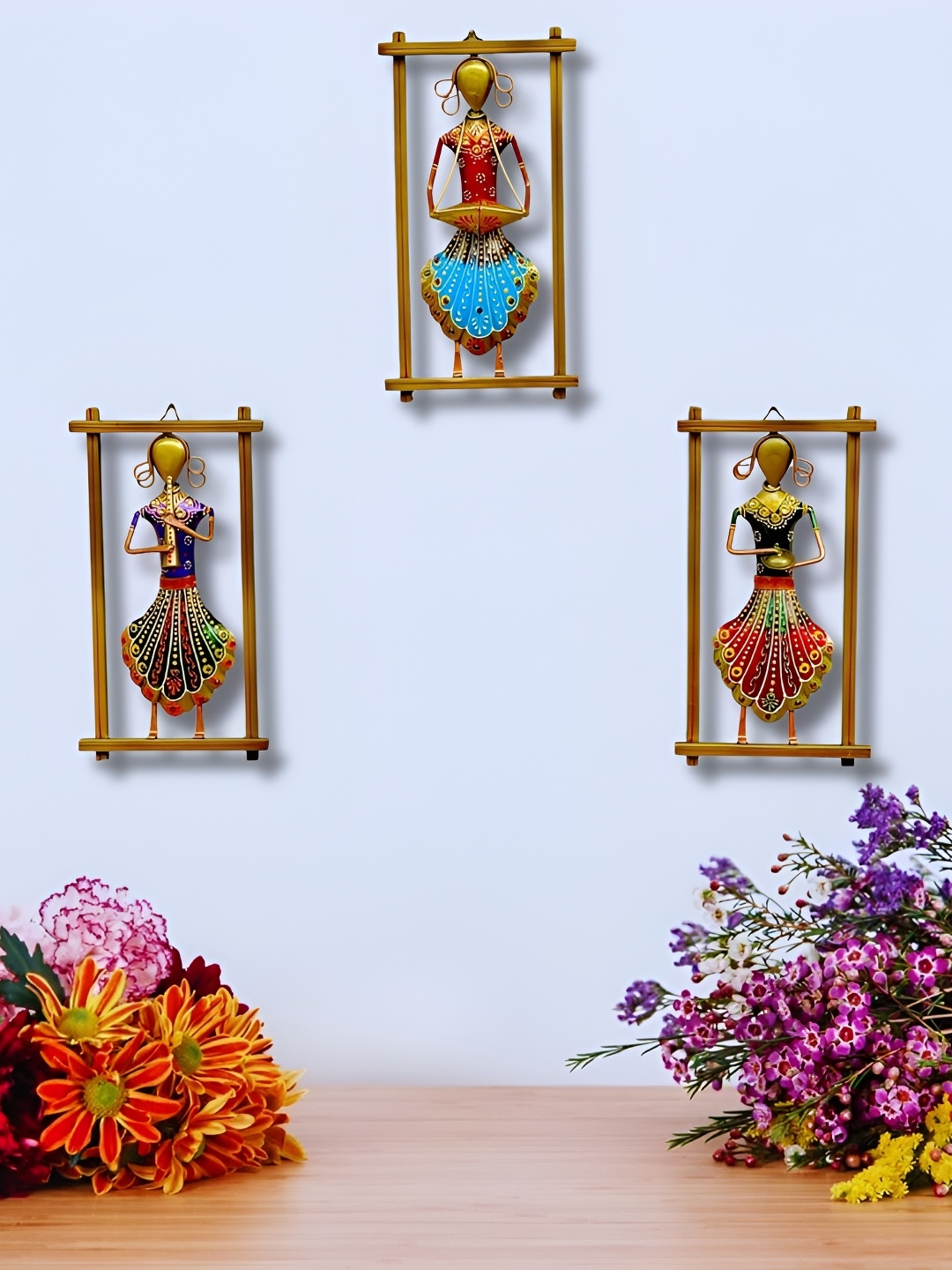 

RSN Gold Toned & Blue 3 Pieces Metal Frame Wall Hangings