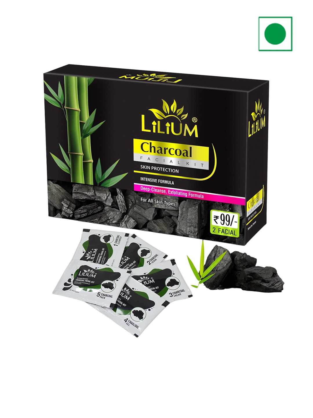 

Lilium Charcoal Facial Kit For Deep Cleanse & Exfoliating Formula - 6g Each, Nude