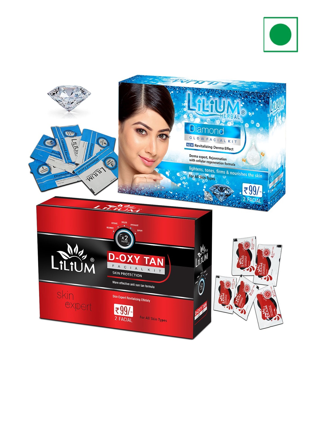 

Lilium Diamond & D-Oxy Tan Facial Kit For Effective Anti Sun Tan - 60g Each, Nude