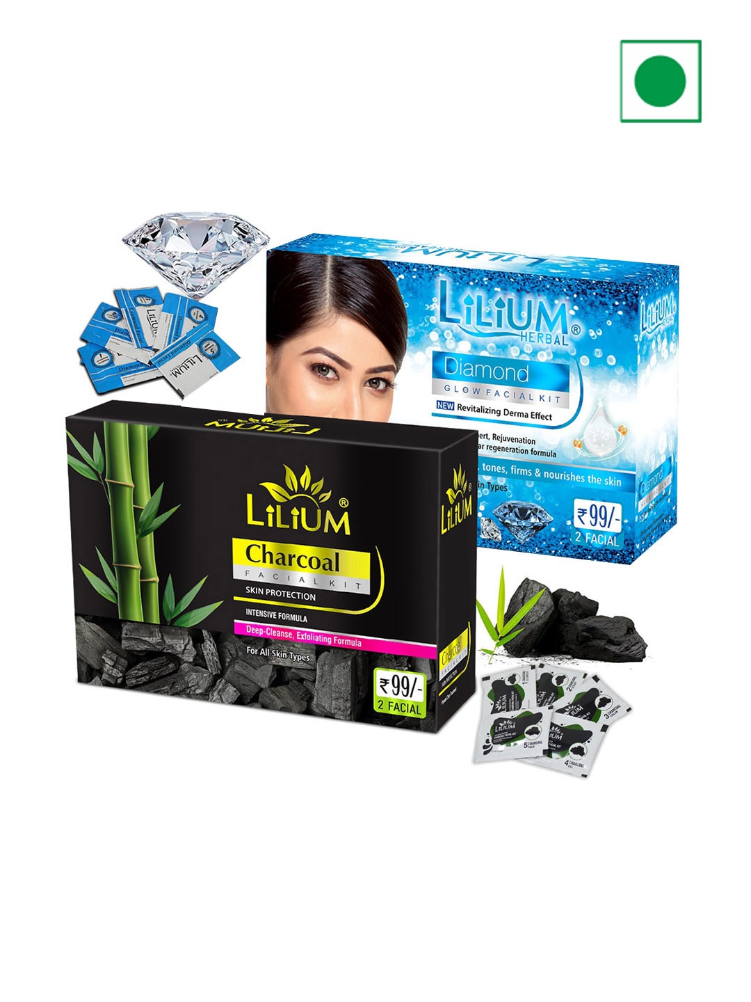 

Lilium Charcoal & Diamond Facial Kit For Exfoliating & Nourishes Skin - 60g Each, Nude