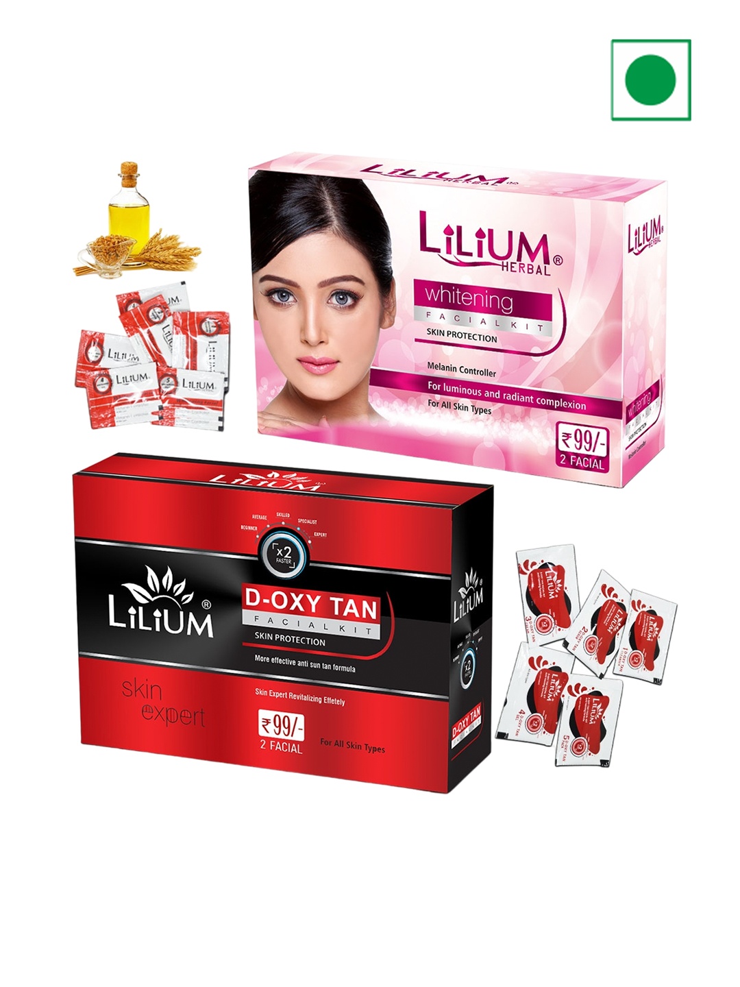 

Lilium Whitening & D-Oxy Tan Facial Kit For Radiant Complexion & Anti Sun Tan - 60g Each, Nude