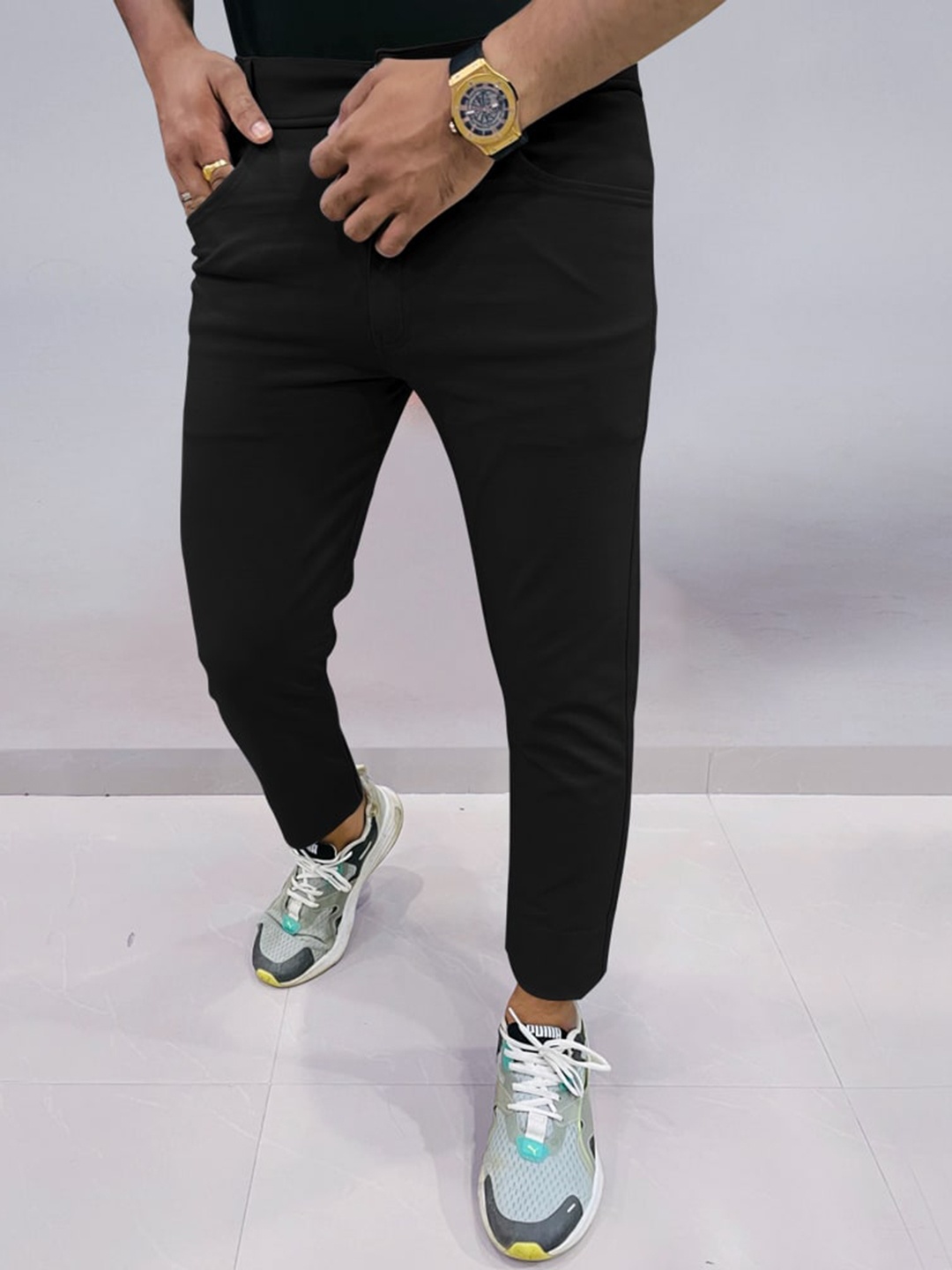 

Eyebogler Men Comfort Regular Fit Trousers, Black