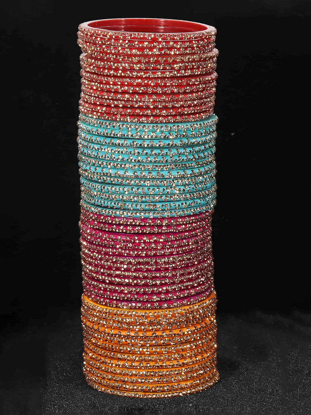 

LAVAZZA Set Of 48 Crystals Studded Glass Bangles, Yellow