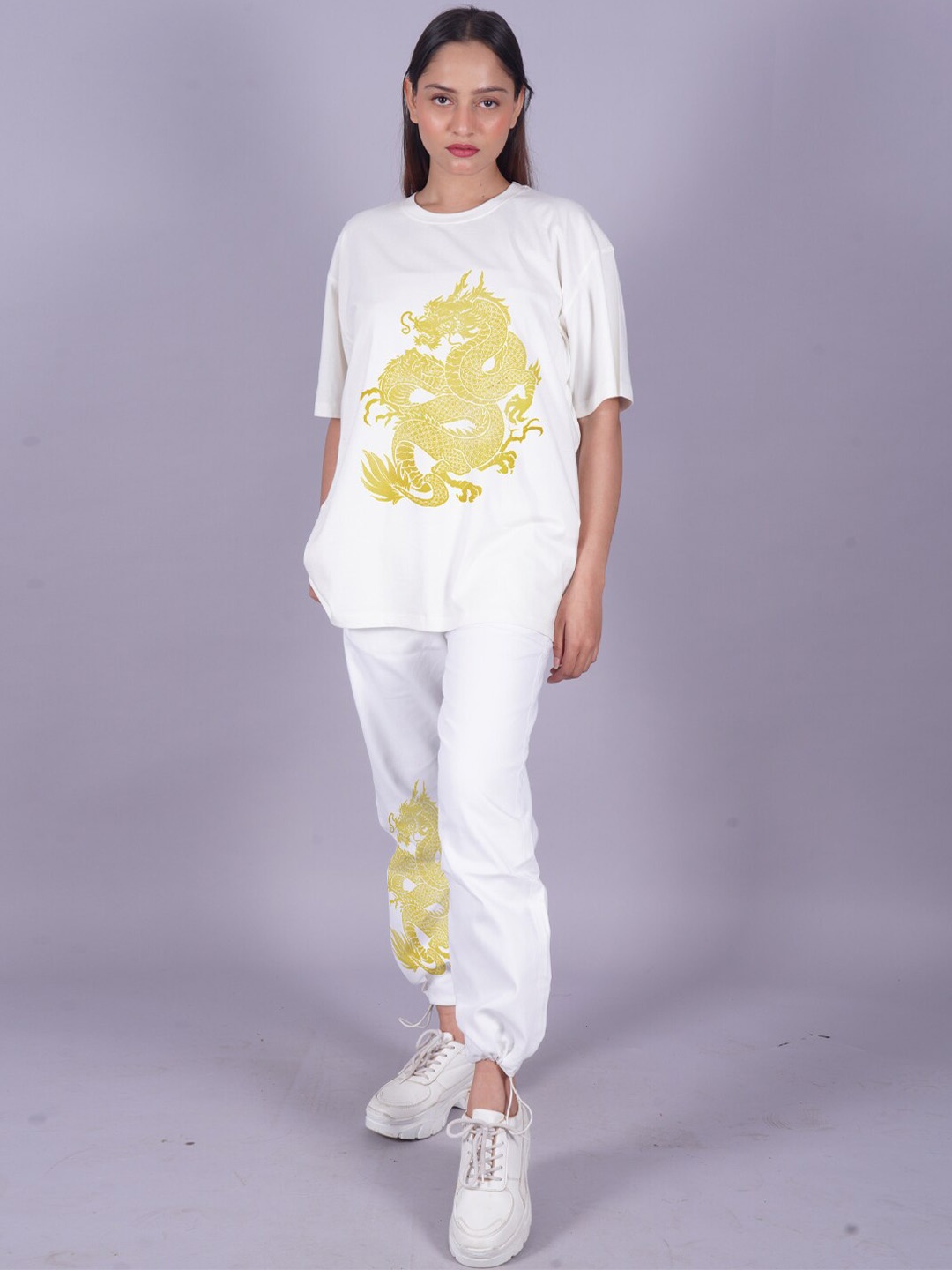 

VYVE Graphic Printed Oversized T-Shirt With Joggers, White