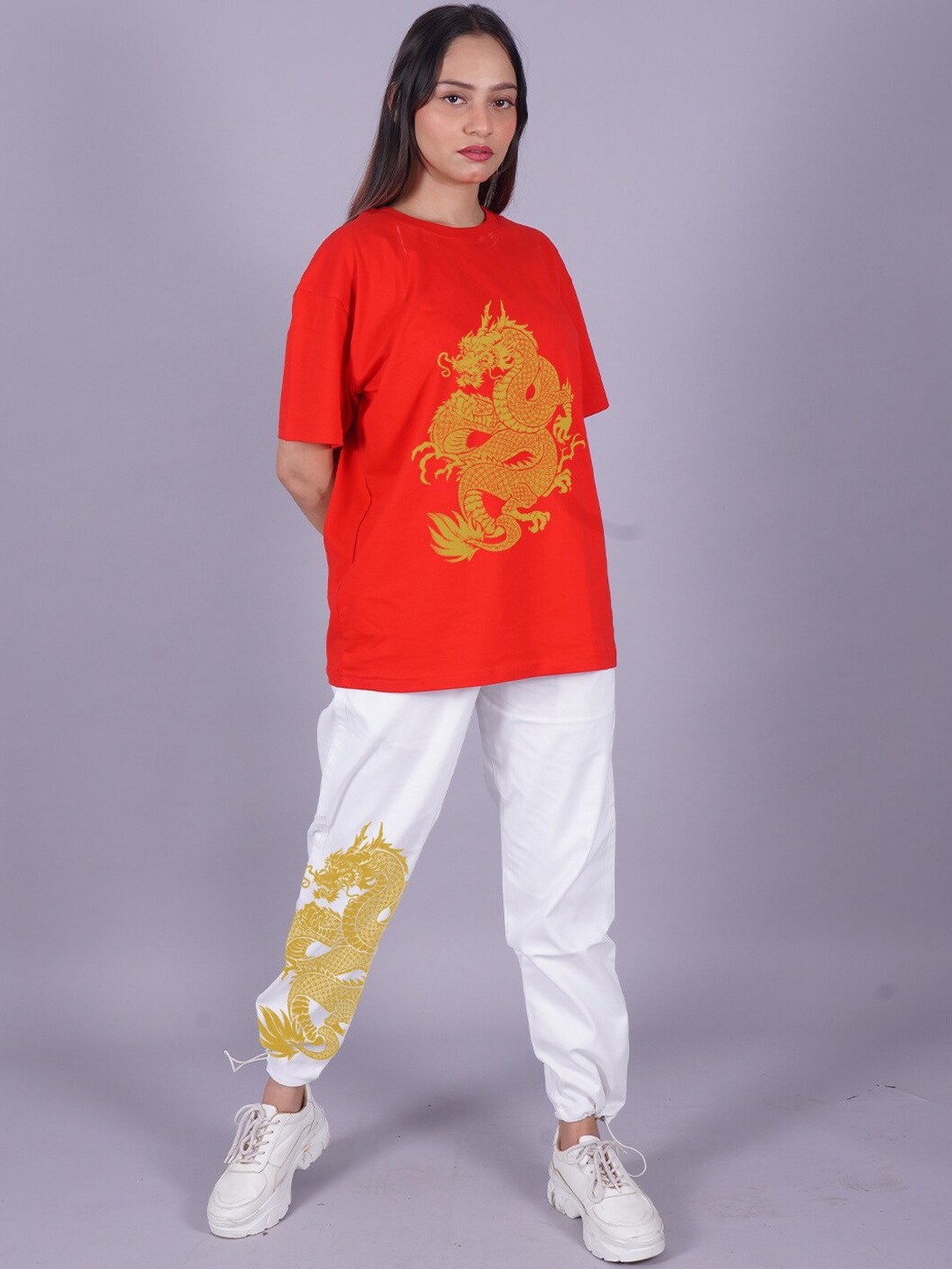 

VYVE Graphic Printed Oversized T-Shirt With Joggers, Red