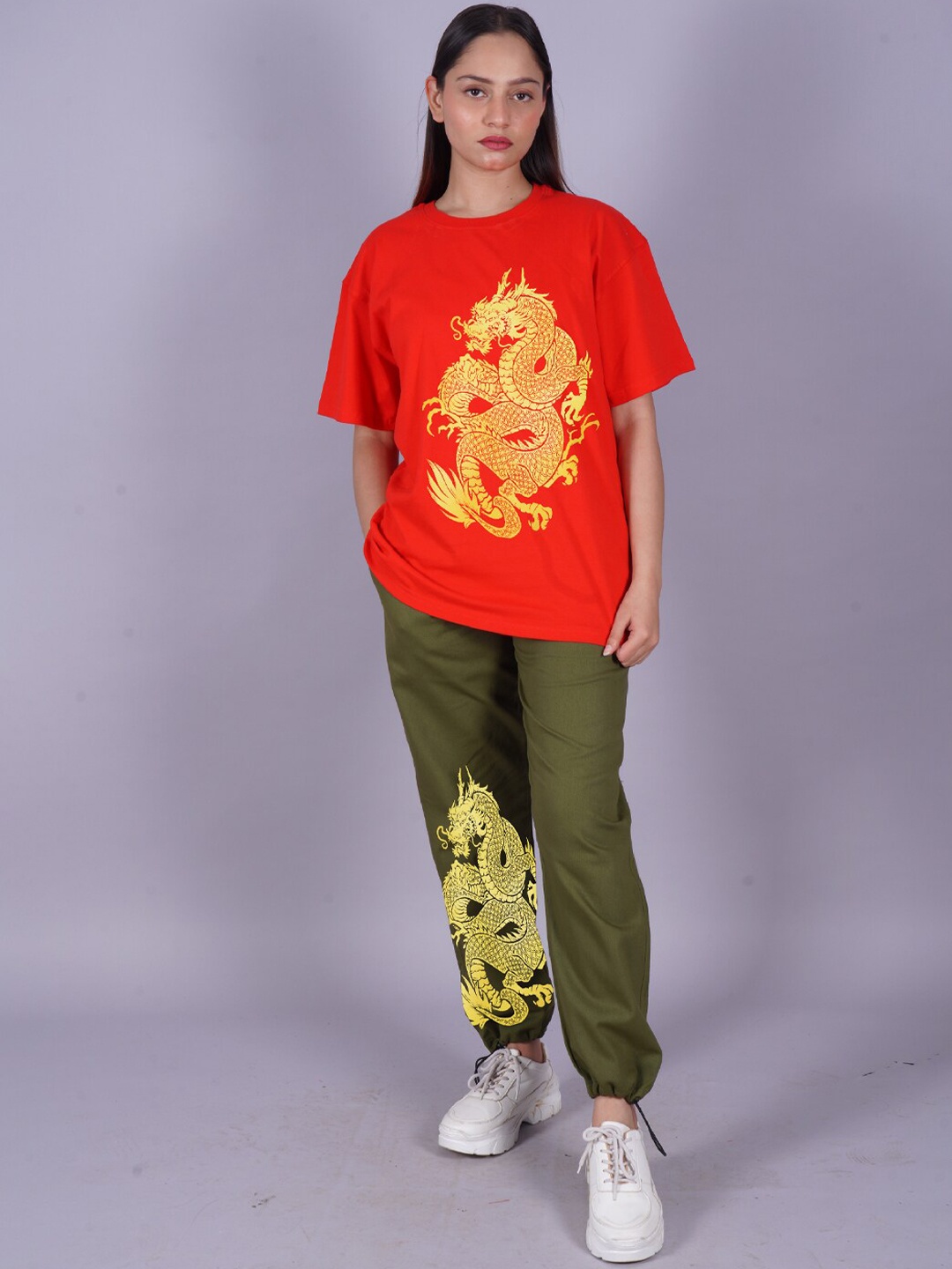 

VYVE Graphic Printed Oversized T-Shirt With Joggers, Red