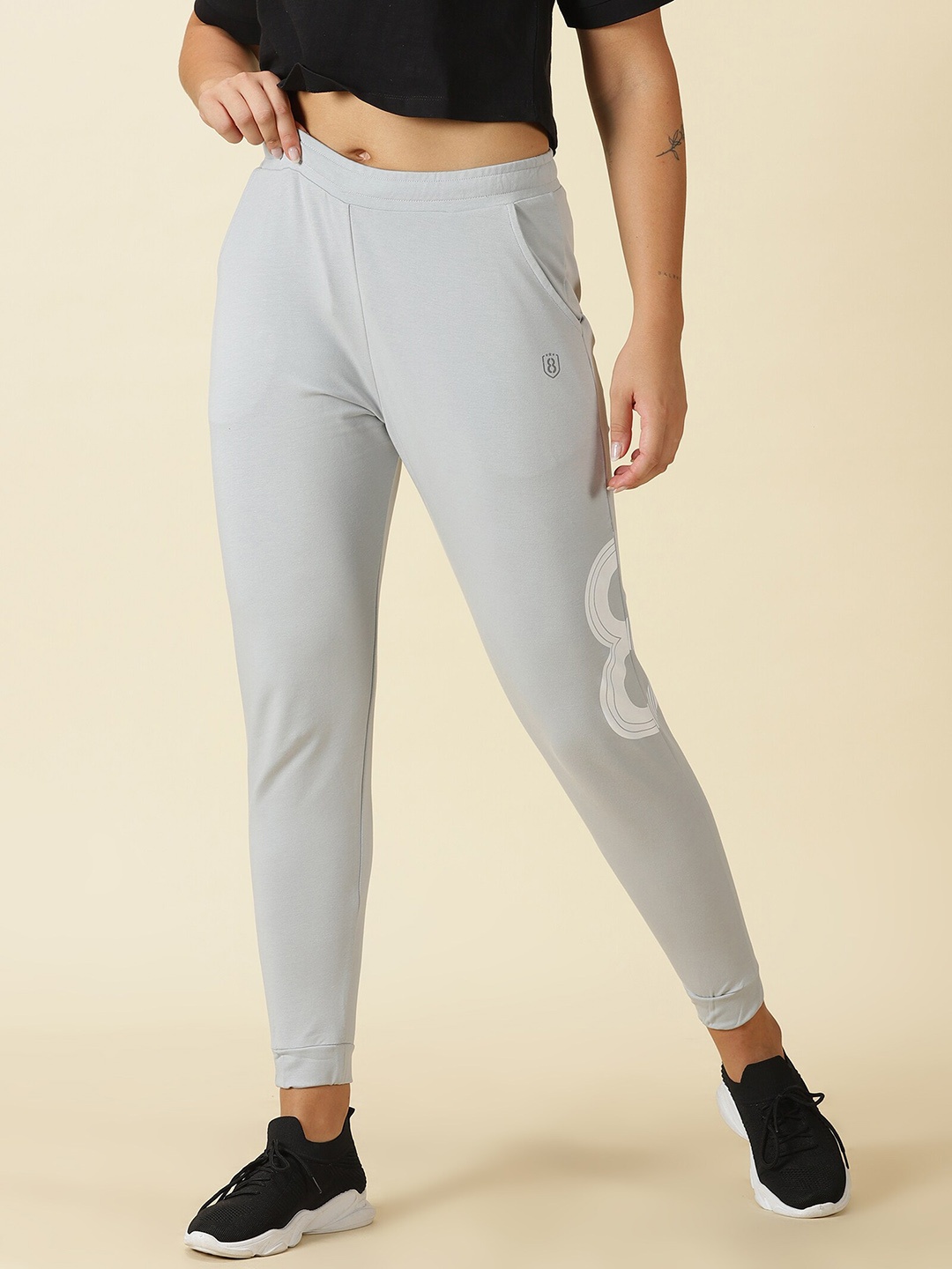 

DOMIN8 Women Printed Mid-Rise Joggers, Grey