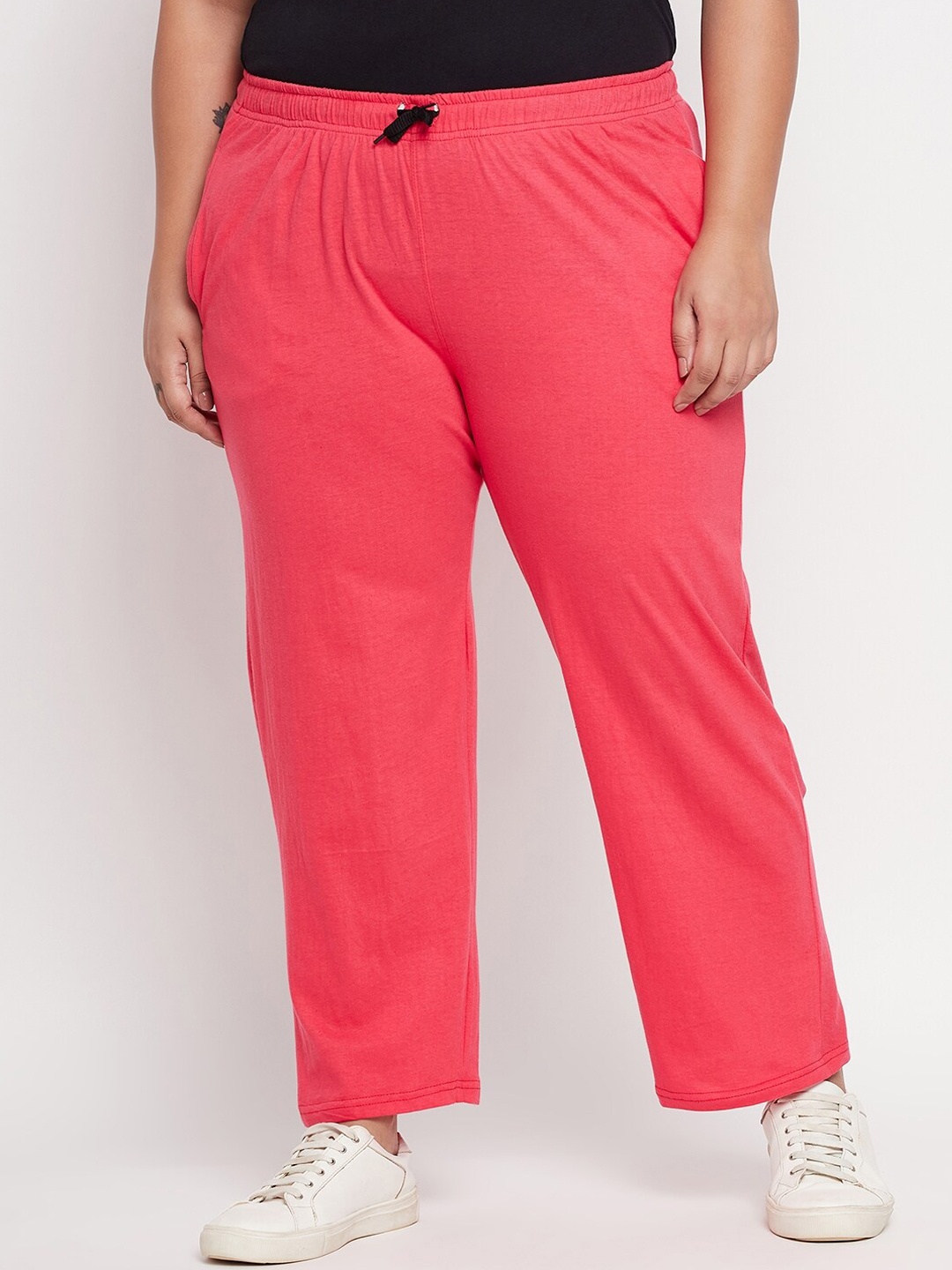 

ALIZA Plus Size Cotton Relaxed Fit Track Pants, Coral