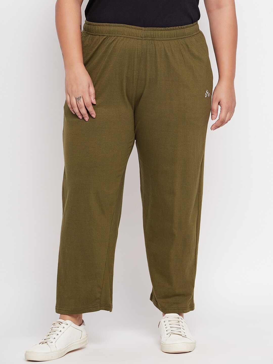 

ALIZA Plus Size Cotton Relaxed Fit Track Pants, Olive