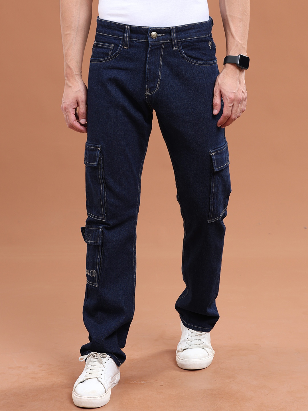 

VUDU Men Mid-Rise Comfort Cotton Cargos Jeans, Navy blue