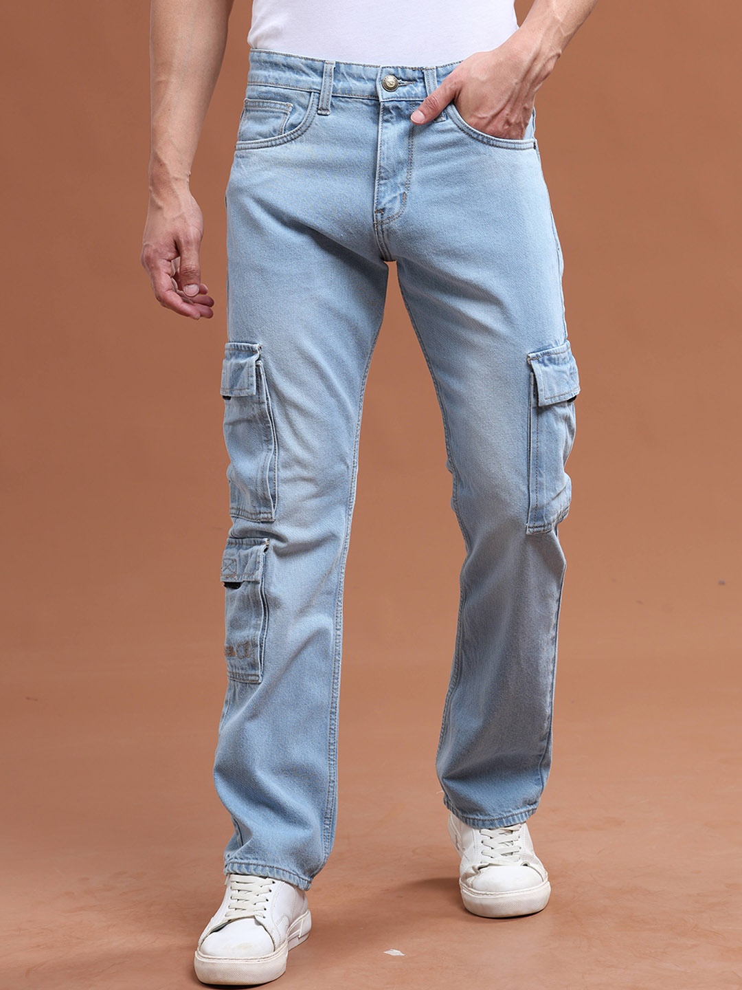 

VUDU Men Mid-Rise Comfort Cotton Cargos Jeans, Blue