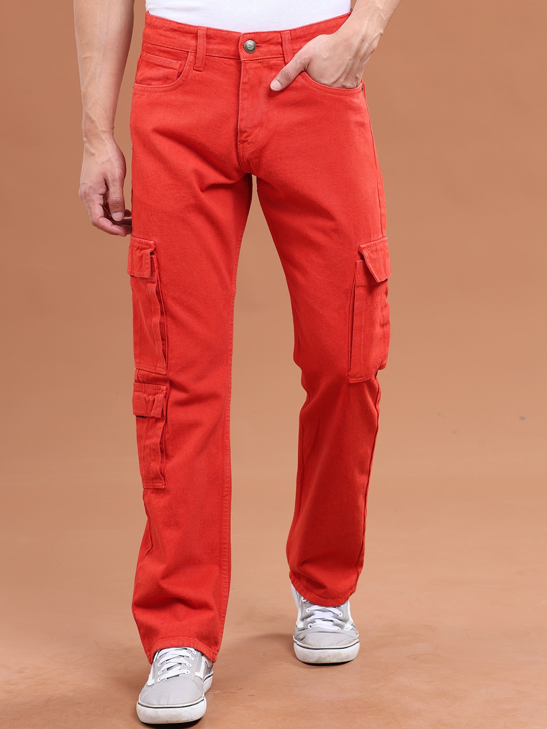 

VUDU Men Mid-Rise Comfort Cotton Cargos Jeans, Red