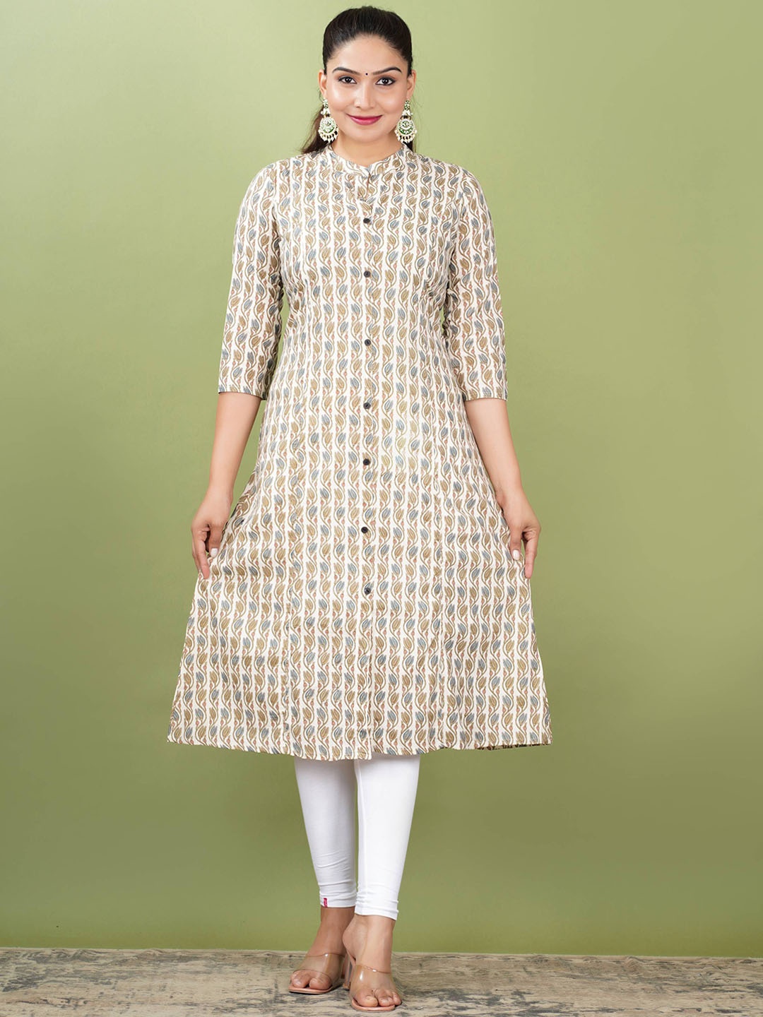 

PARIKSHIT Ethnic Motifs Printed Mandarin Collar A-Line Kurta, White