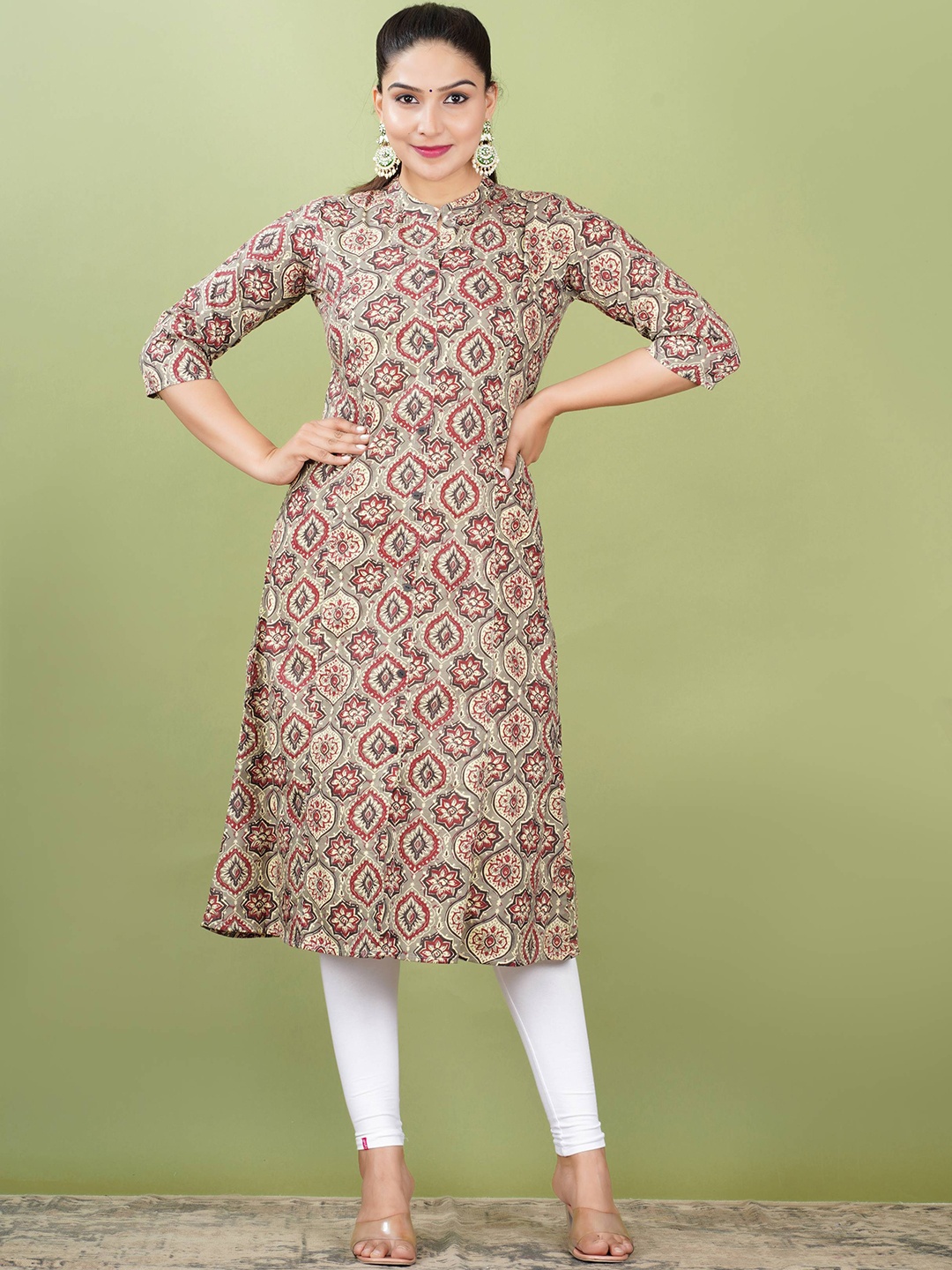 

PARIKSHIT Ethnic Motifs Printed Mandarin Collar A-Line Kurta, Grey