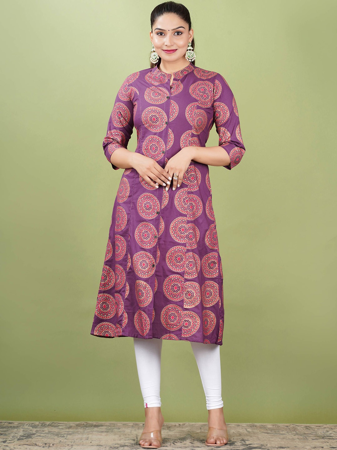

PARIKSHIT Ethnic Motifs Printed Mandarin Collar A-Line Kurta, Maroon