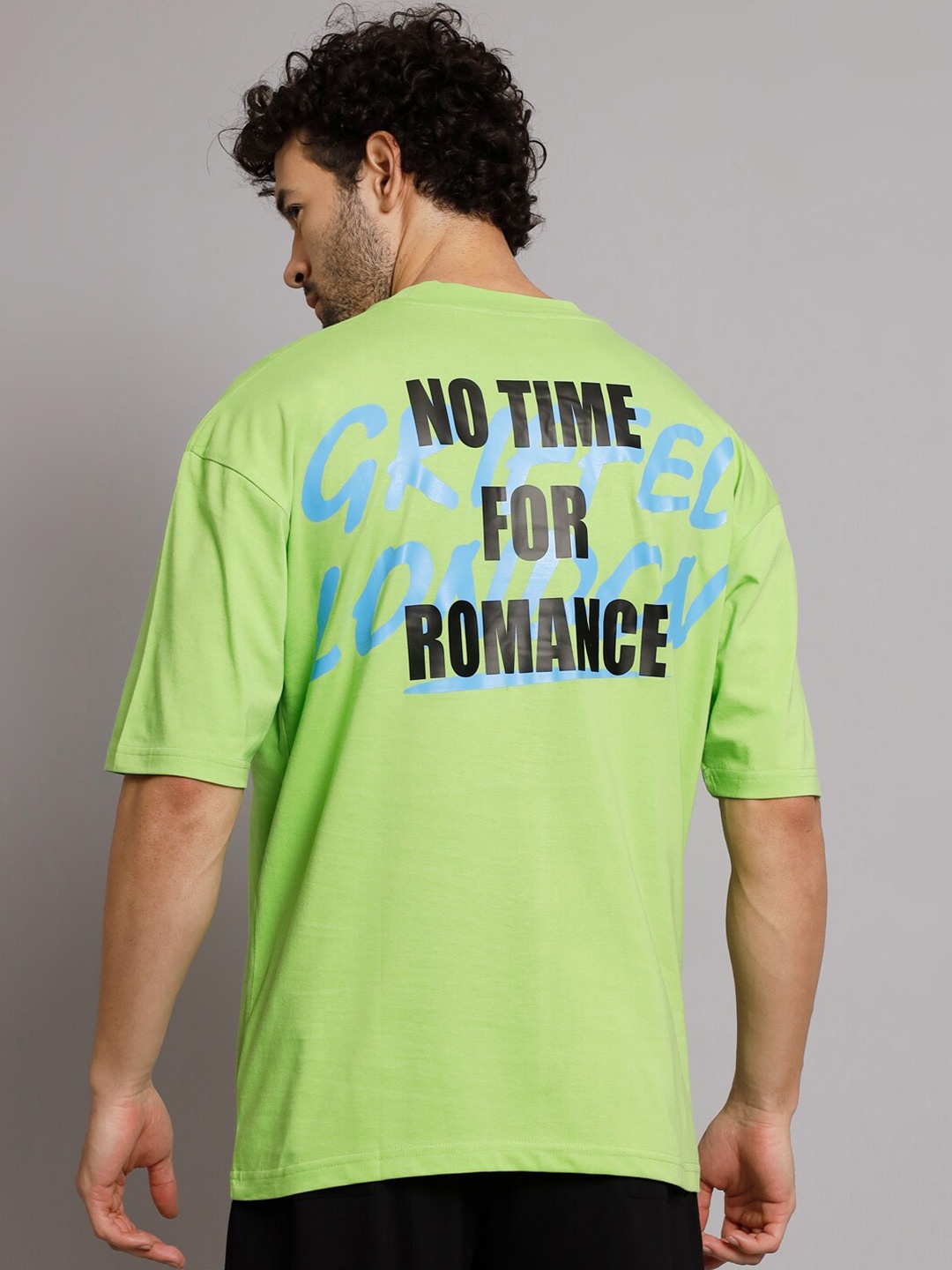 

GRIFFEL Typography Printed Round Neck Oversized Cotton T-shirt, Green