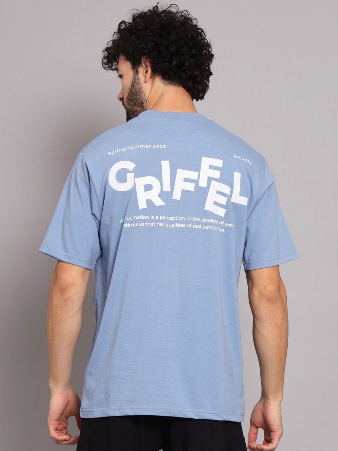 

GRIFFEL Round Neck Short Sleeves Typography Printed Cotton T-shirt, Blue