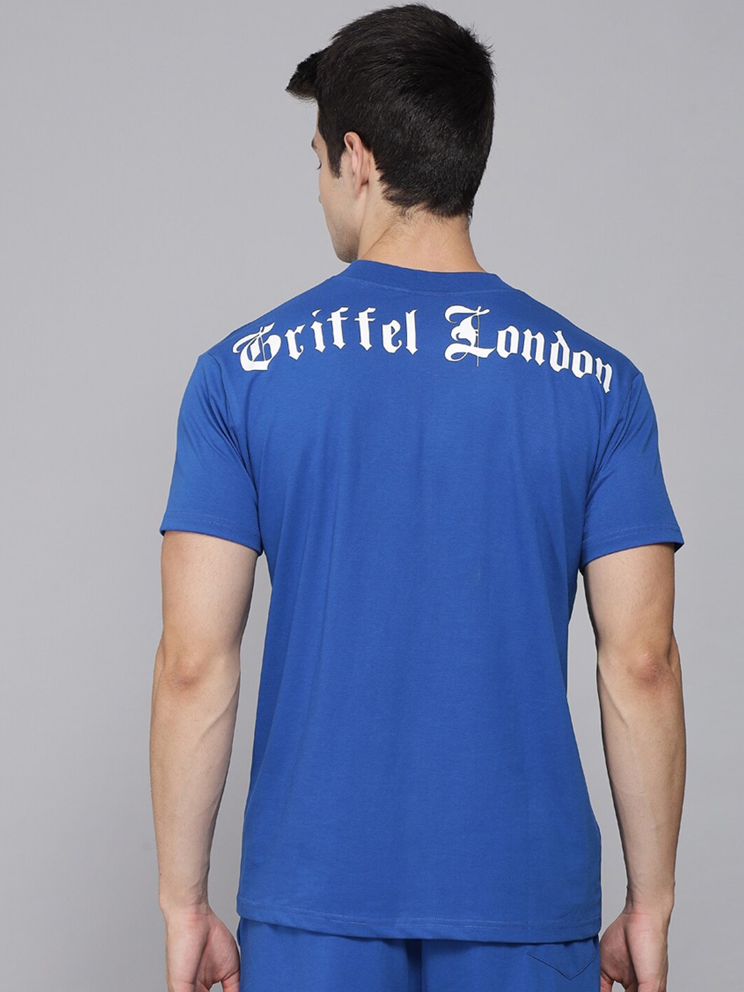 

GRIFFEL Typography Printed Round Neck Oversized Cotton T-shirt, Blue