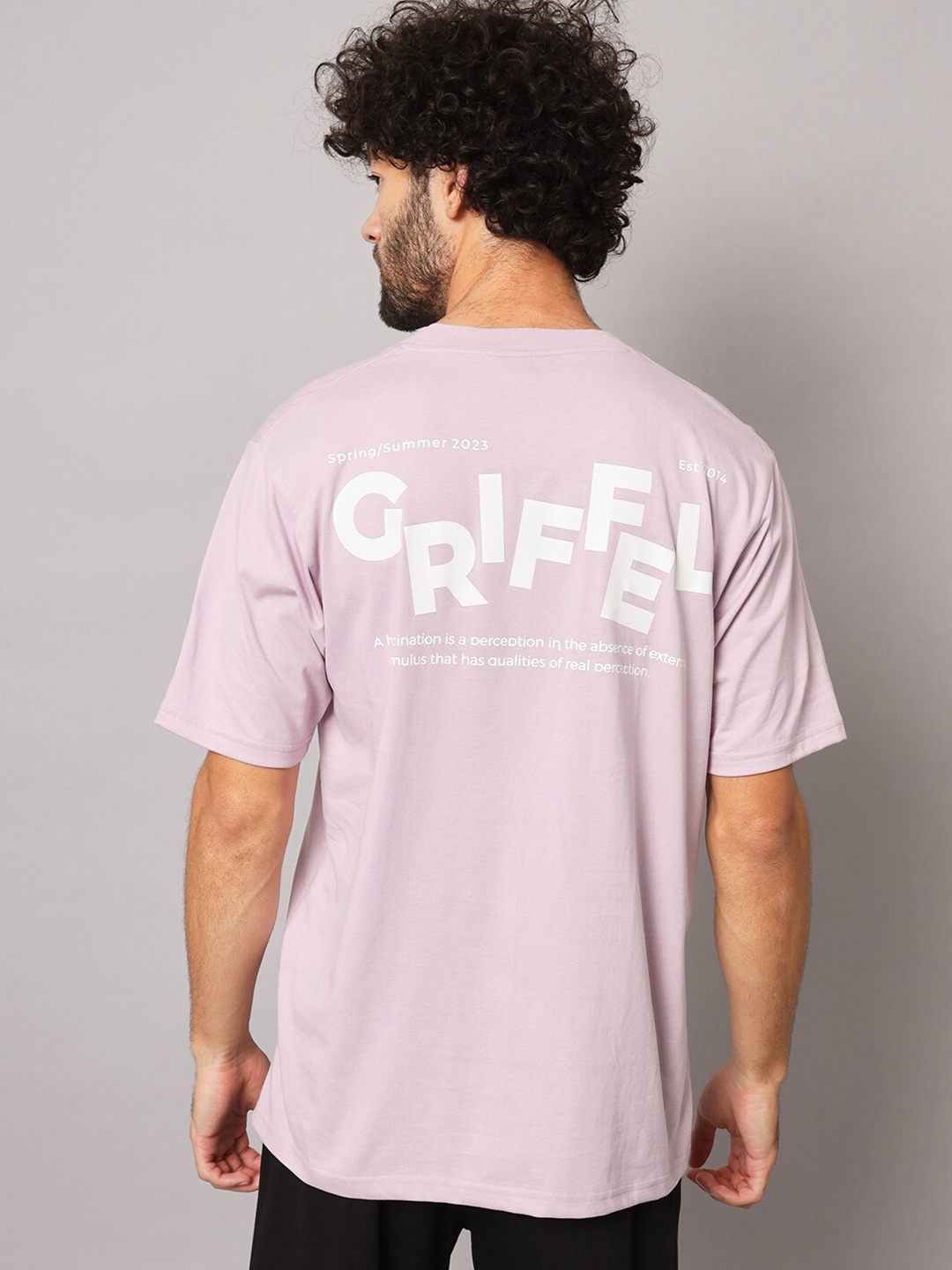 

GRIFFEL Round Neck Short Sleeves Typography Printed Cotton T-shirt, Purple