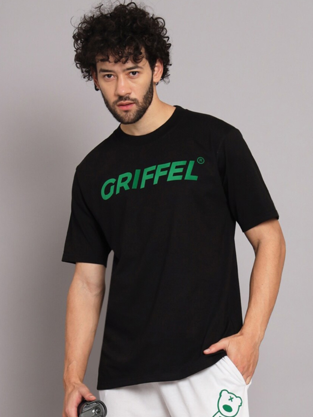

GRIFFEL round Neck Short Sleeves Typography Printed Cotton T-shirt, Black