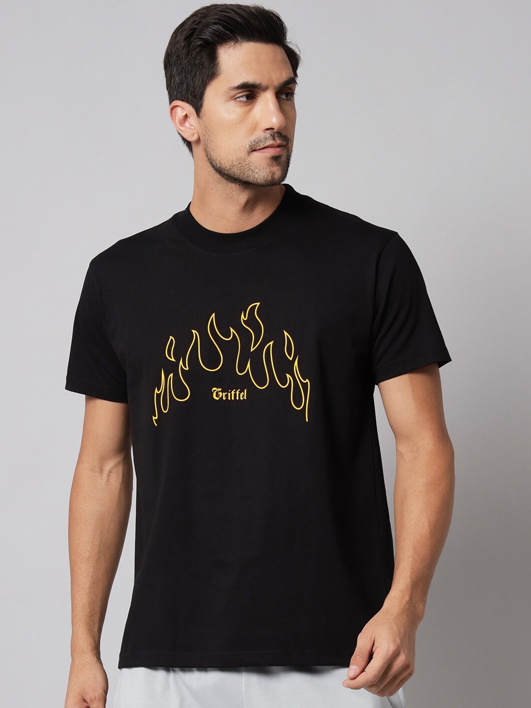 GRIFFEL Typography Printed Cotton Oversized T-shirt, Black