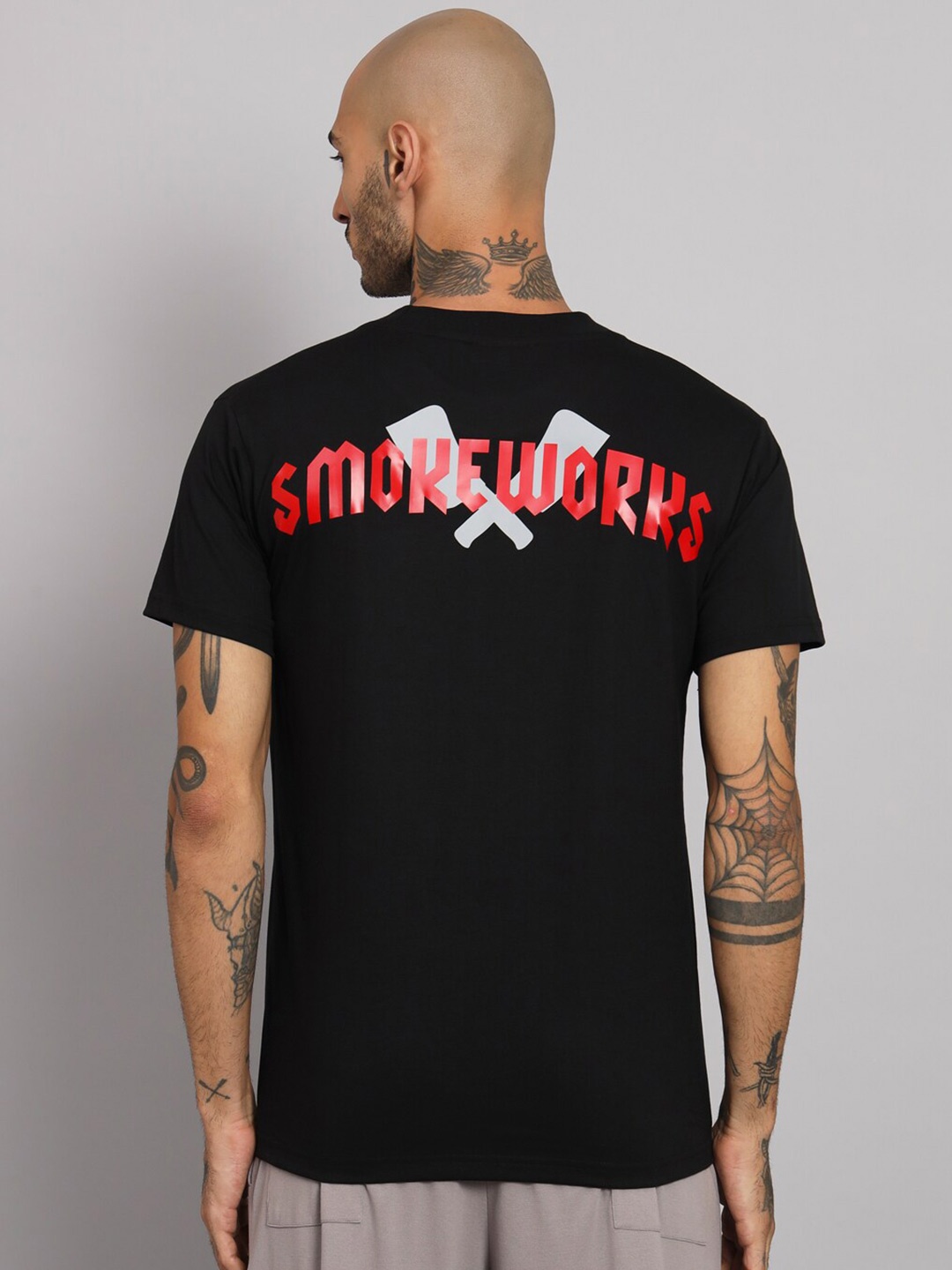

GRIFFEL Typography Printed Round Neck Oversized Cotton T-shirt, Black