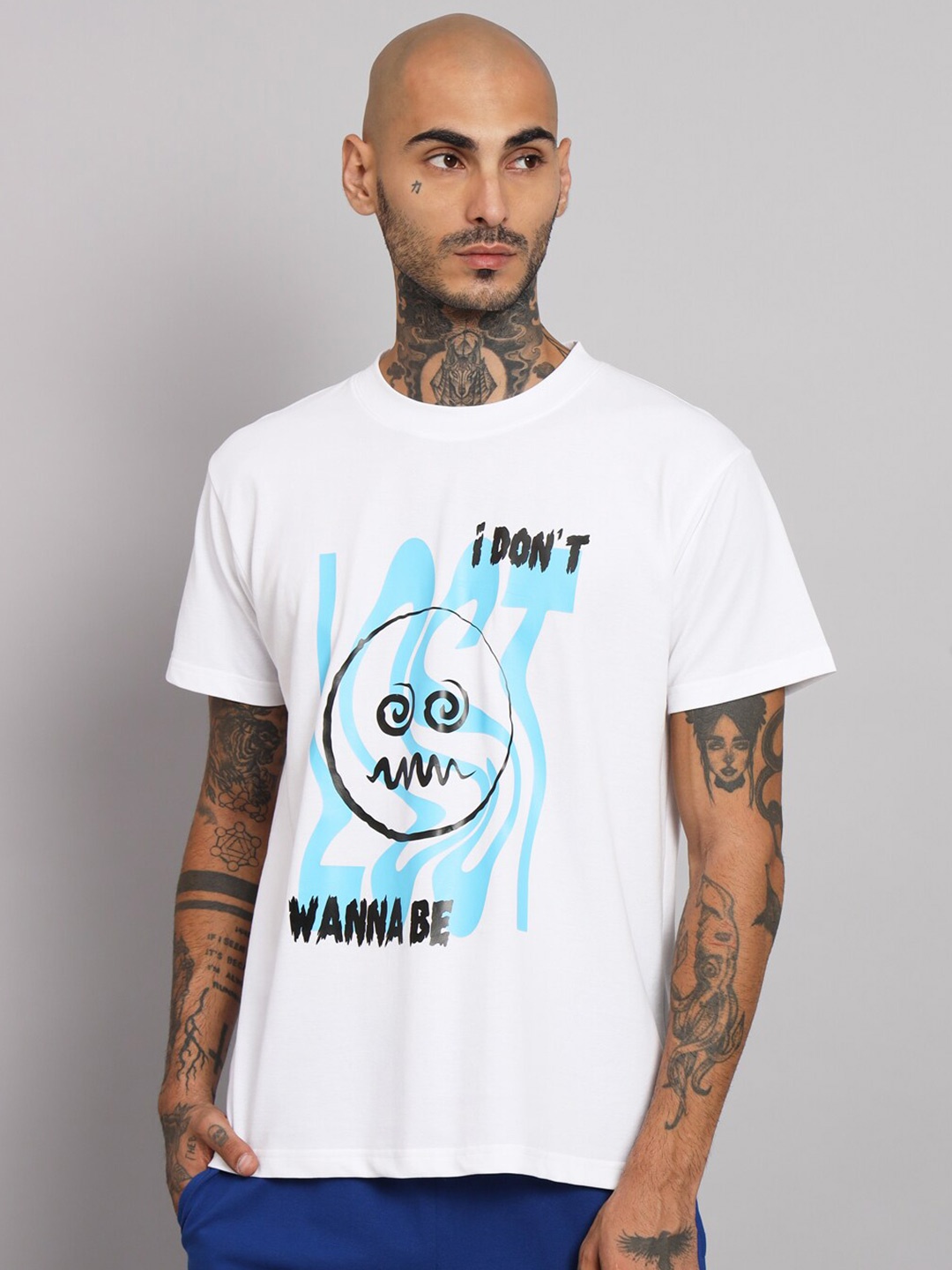

GRIFFEL Round Neck Short Sleeves Typography Printed Cotton T-shirt, White