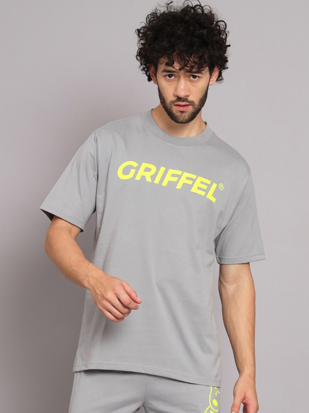 

GRIFFEL Typography Printed Cotton Oversized T-shirt, Grey