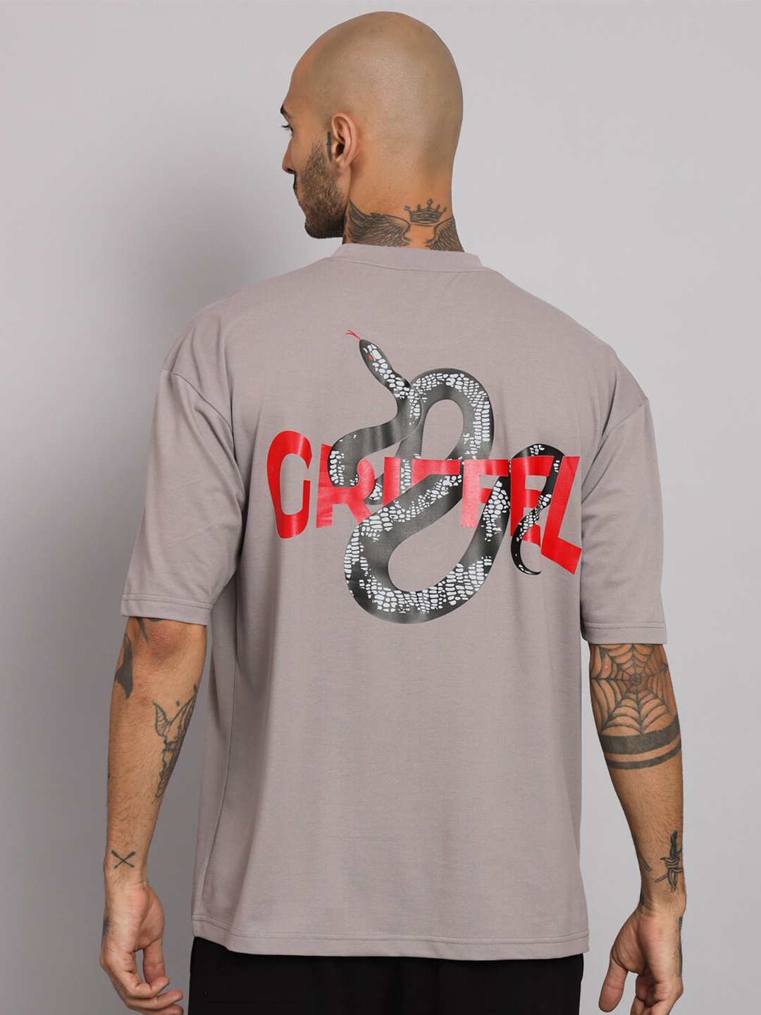 

GRIFFEL Round Neck Short sleeves Typography Printed Cotton T-shirt, Grey