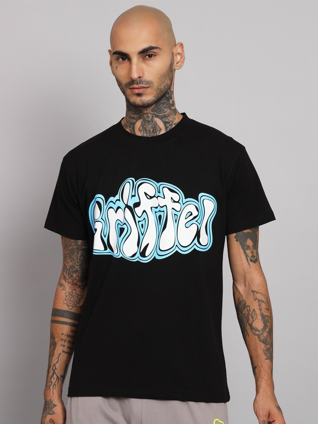 

GRIFFEL Typography Printed Cotton Oversized T-shirt, Black