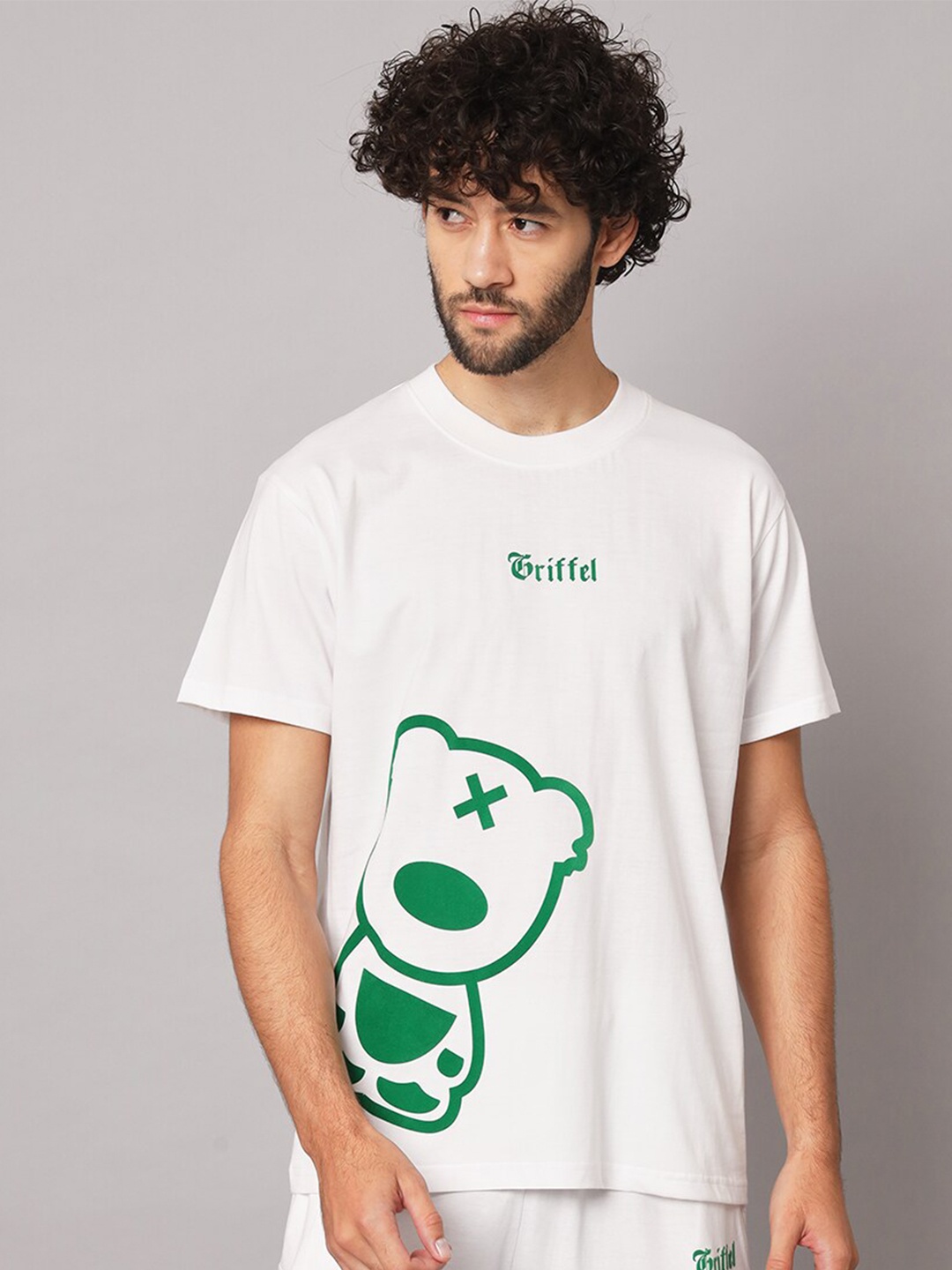 

GRIFFEL Round Neck Short Sleeves Typography Printed Cotton T-shirt, White