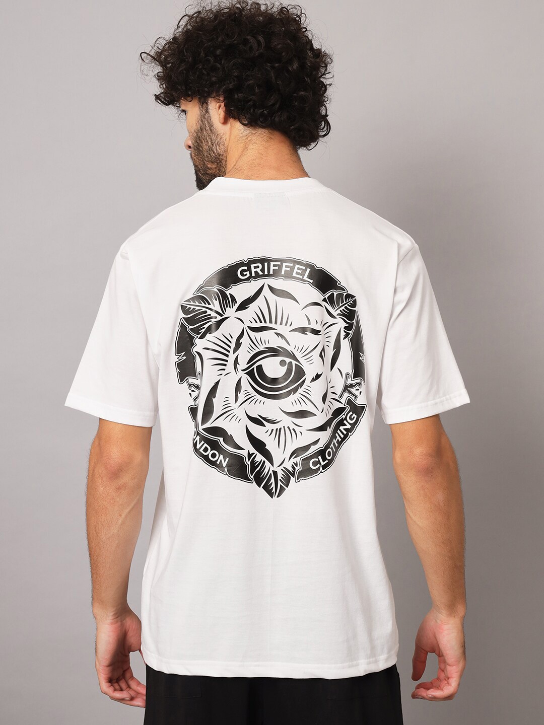 

GRIFFEL Graphic Printed Round Neck Oversized Cotton T-shirt, White