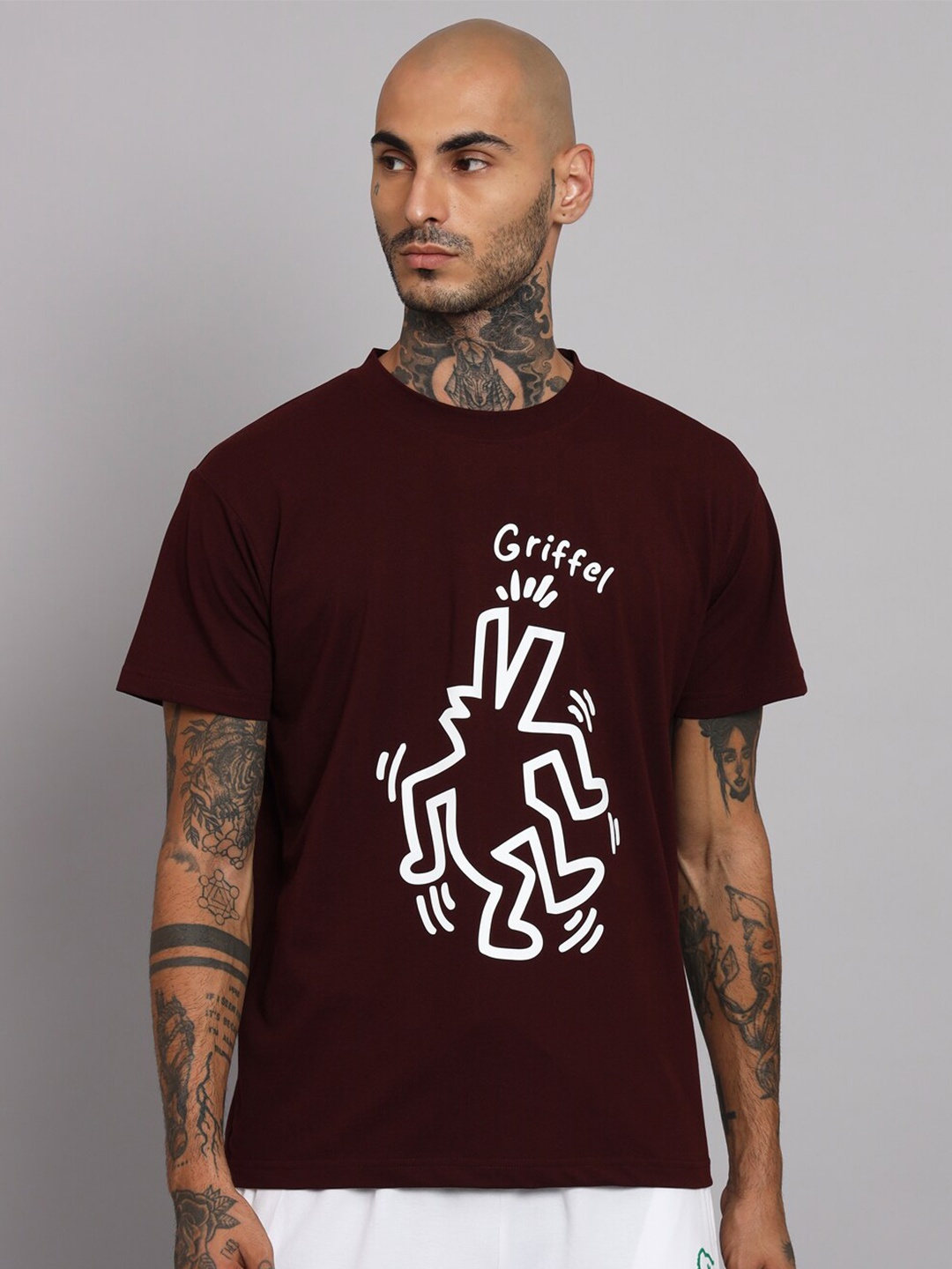 

GRIFFEL Typography Printed Cotton Oversized T-shirt, Maroon