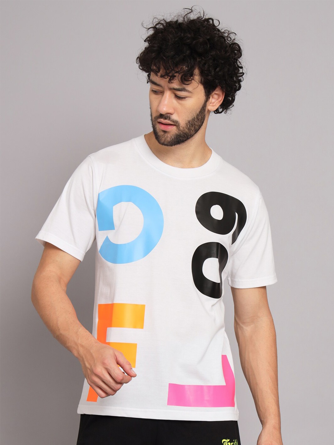 GRIFFEL Typography Printed Round Neck Oversized Cotton T-shirt, Black