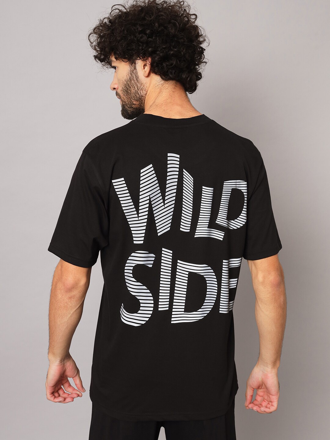 

GRIFFEL Round Neck Short Sleeves Typography Printed Cotton T-shirt, Black