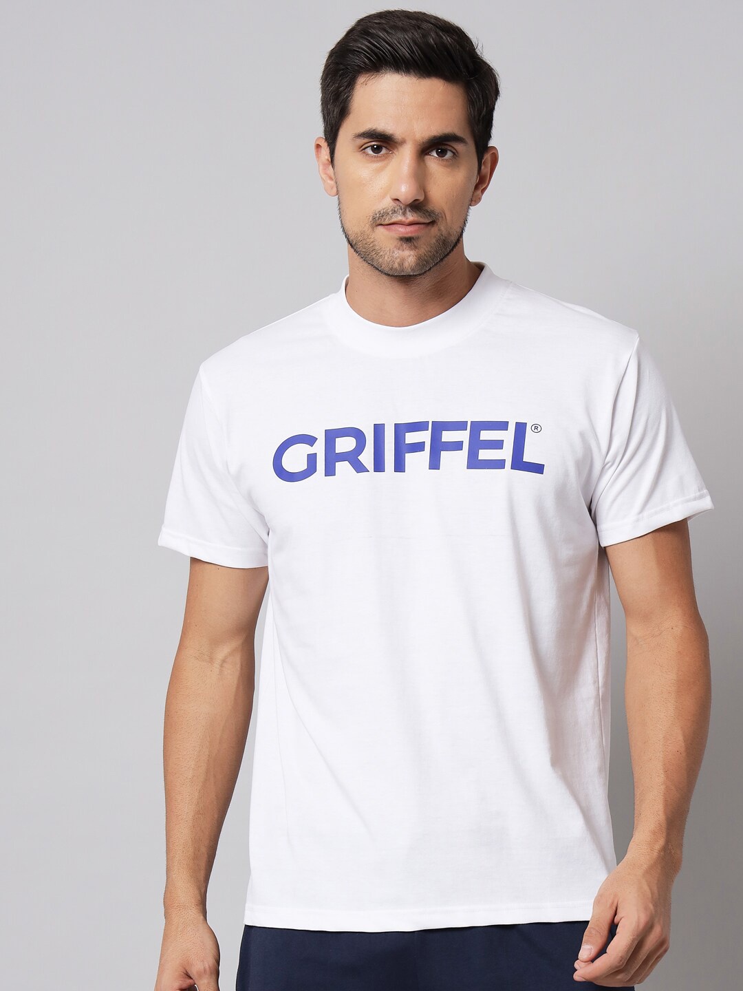 

GRIFFEL Typography Printed Round Neck Oversized Cotton T-shirt, White