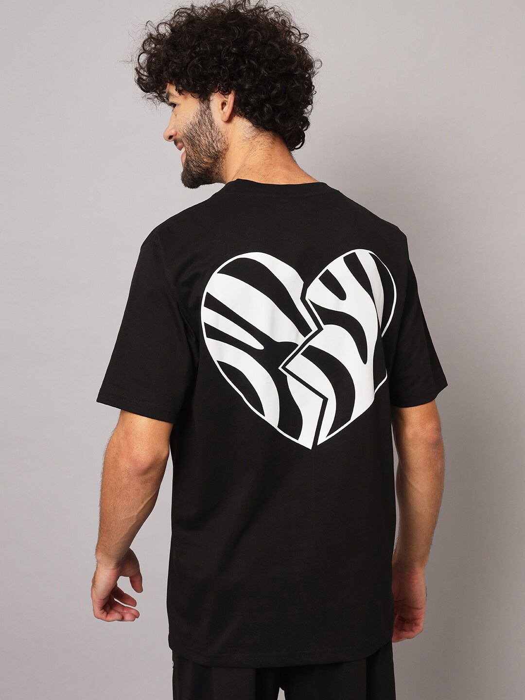 

GRIFFEL Round Neck Short Sleeves Printed Cotton T-shirt, Black