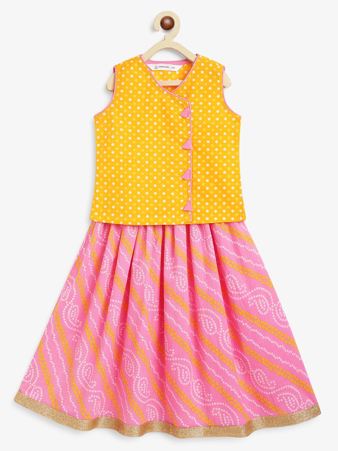 

Campana Girls Bandhini Printed Cotton Ready to Wear Lehenga & Blouse, Yellow