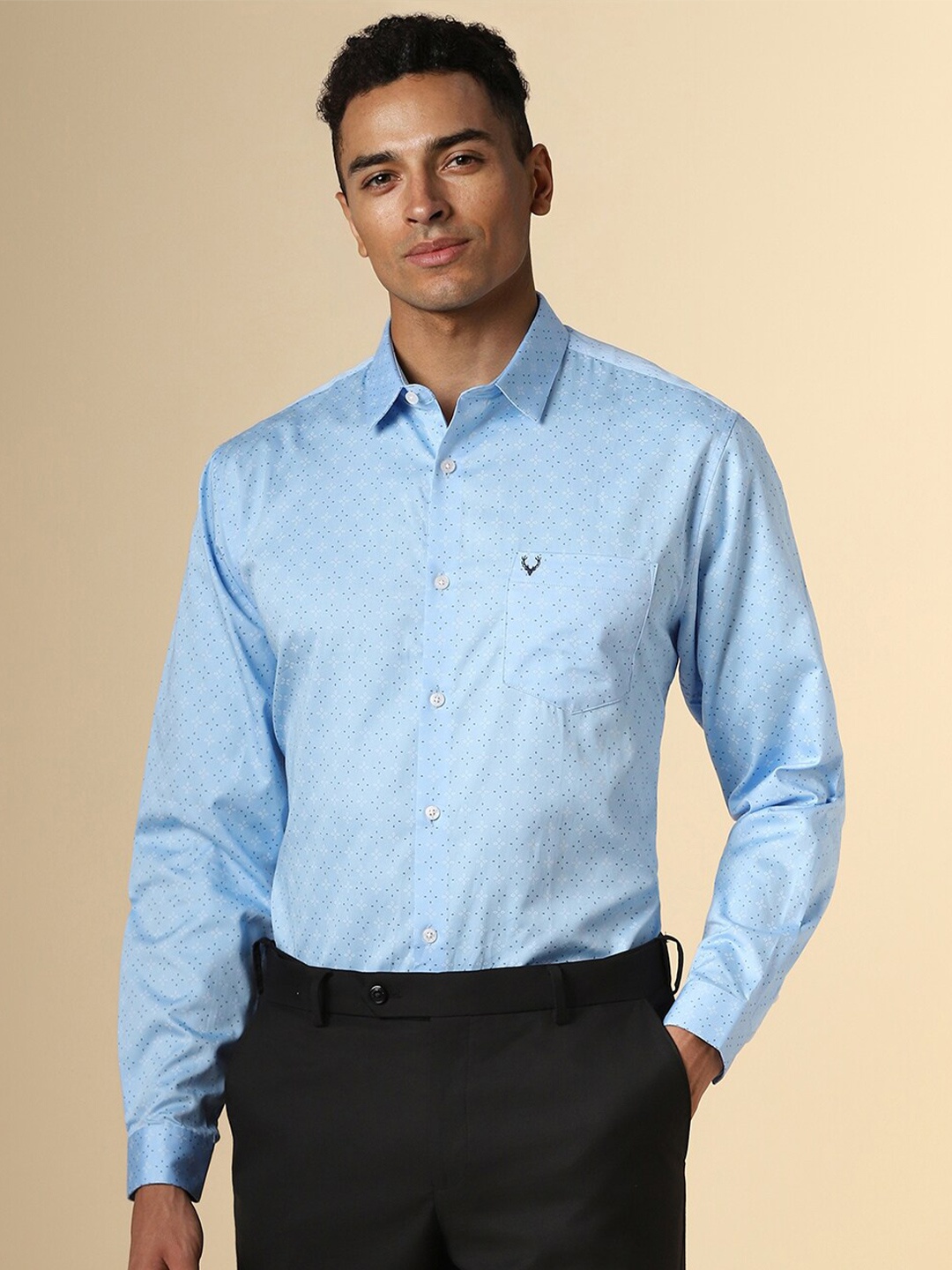

Allen Solly Micro Ditsy Printed Cotton Curved Spread Collar Slim Fit Formal Shirt, Blue