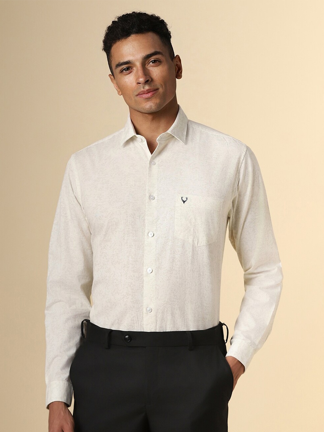 

Allen Solly Spread Collar Cotton Curved Slim Fit Formal Shirt, Cream