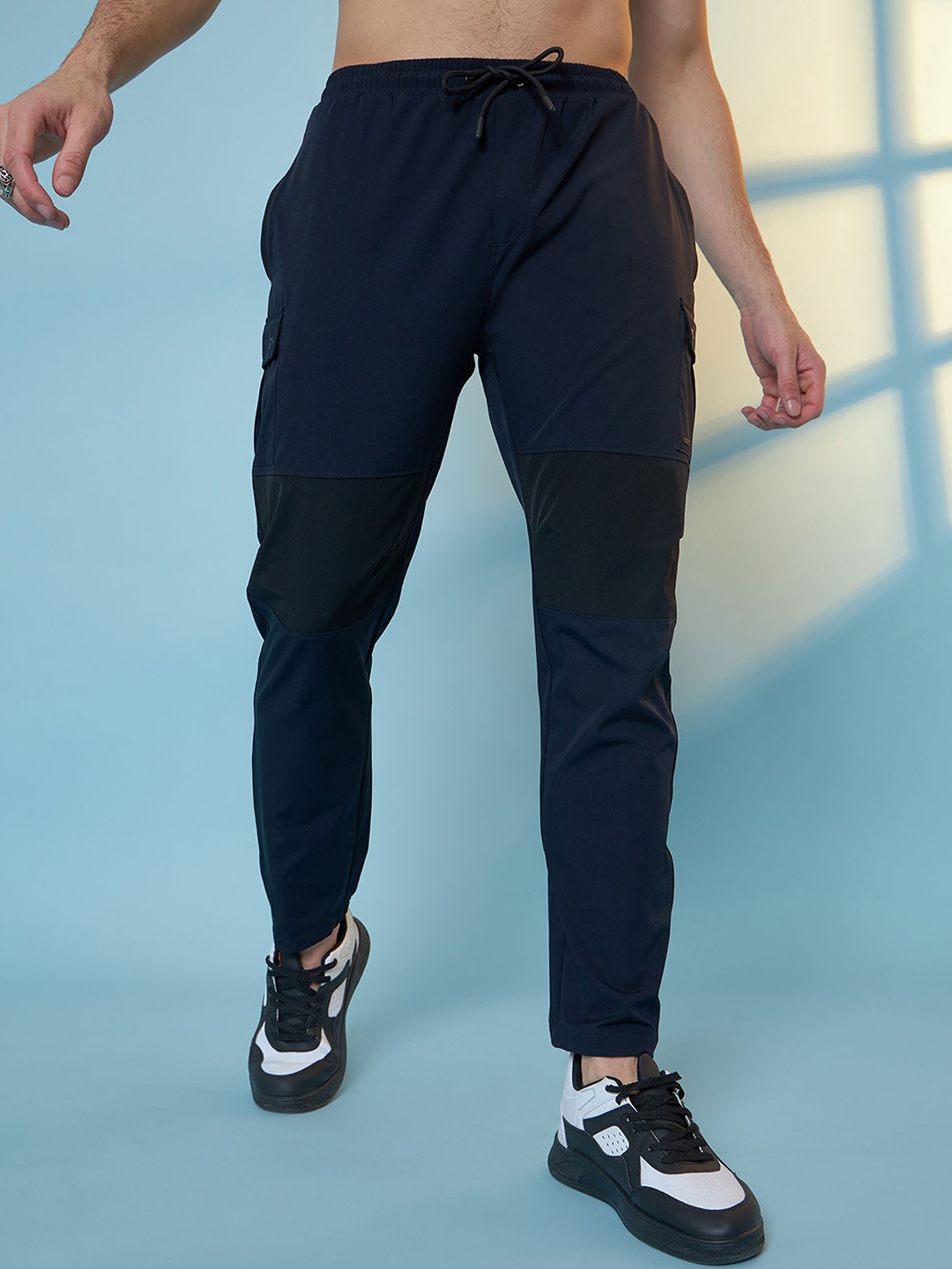 

EDRIO Men Cotton Mid-Rise Track Pants, Navy blue