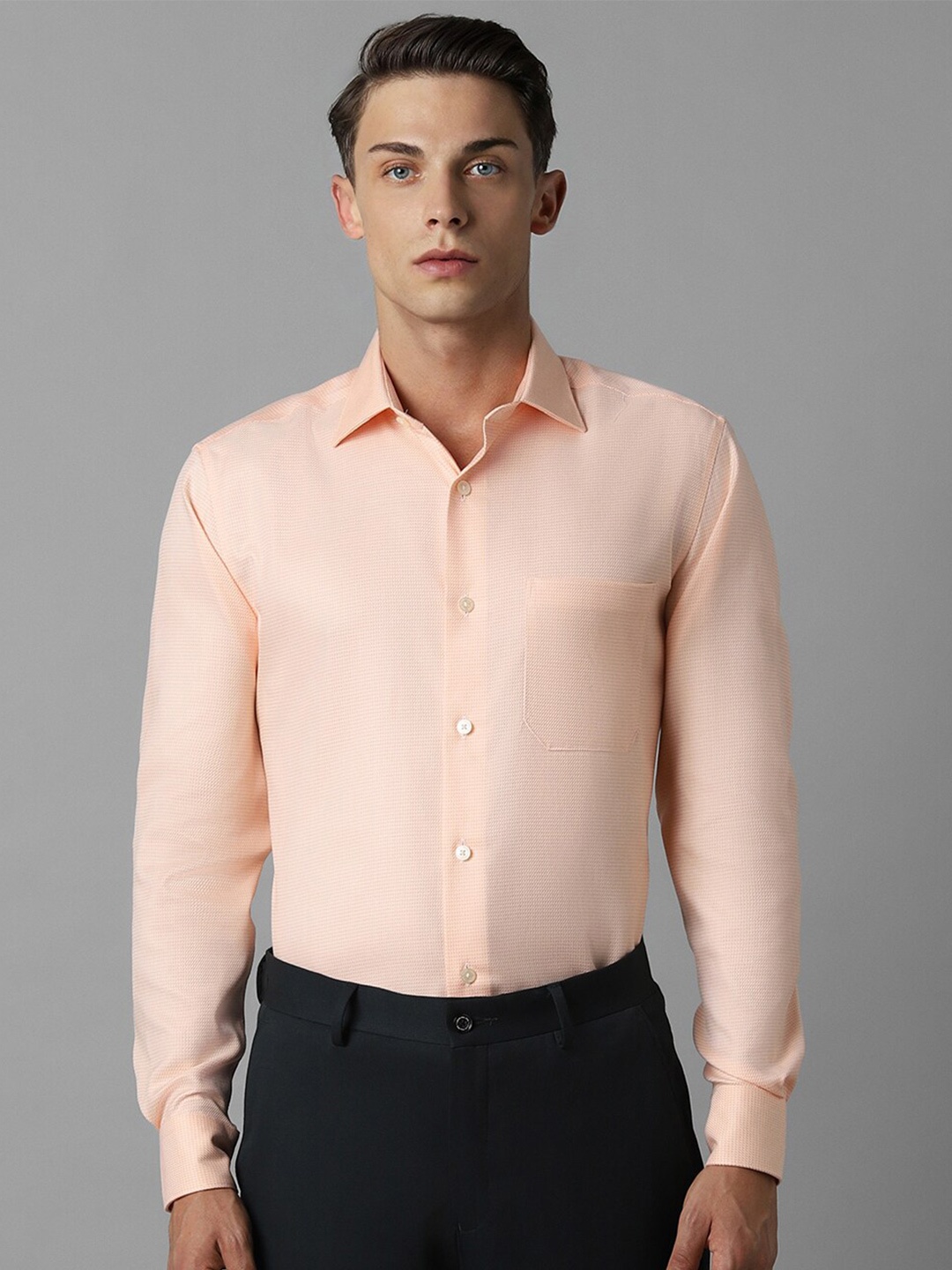

Louis Philippe Classic Textured Pure Cotton Formal Shirt, Peach
