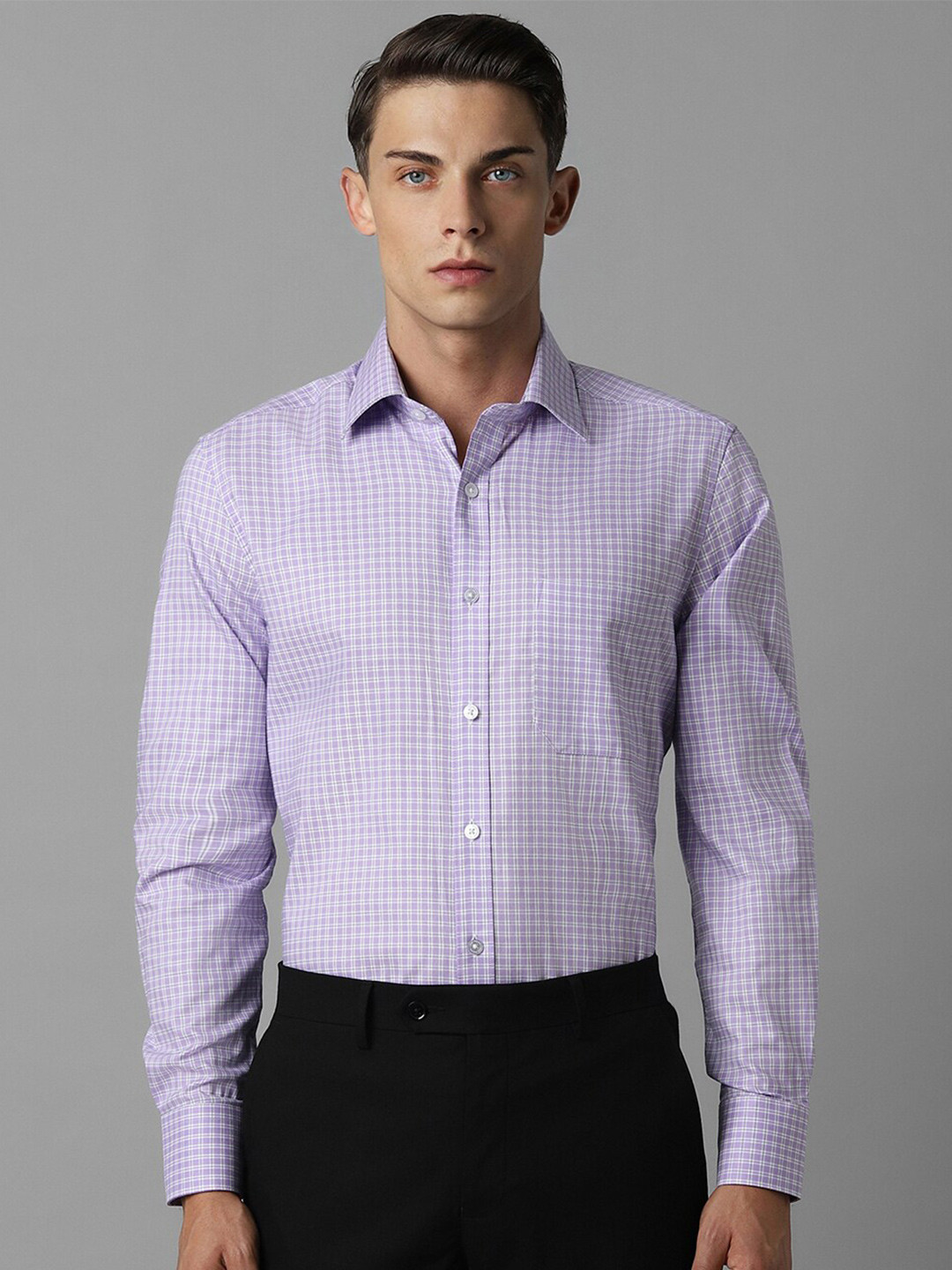 

Louis Philippe Classic Fit Checked Pure Cotton Formal Shirt, Purple